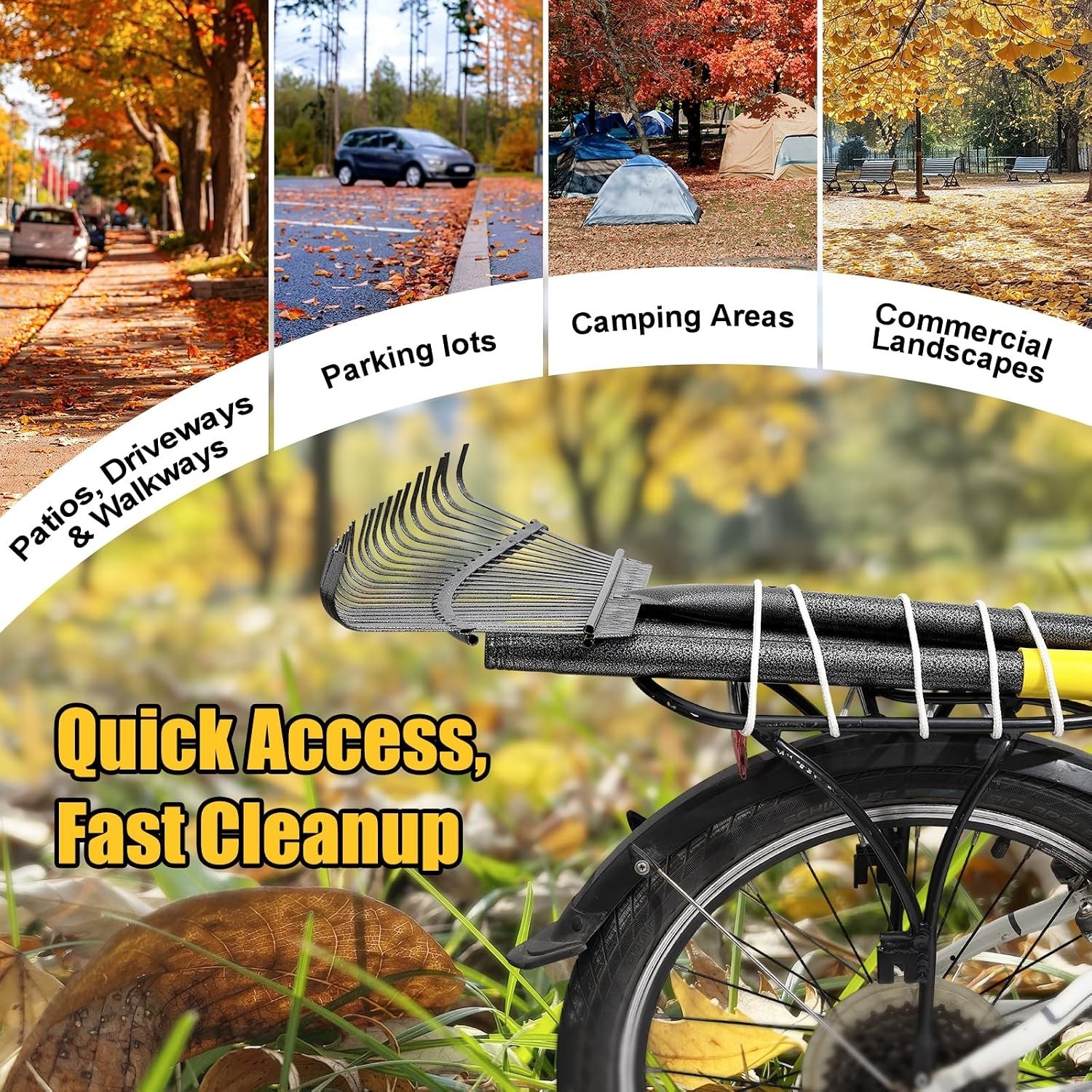Garden Rake for Leaves: 18” Wide Metal Leaf Rake, 65” Long Adjustable Handle,...