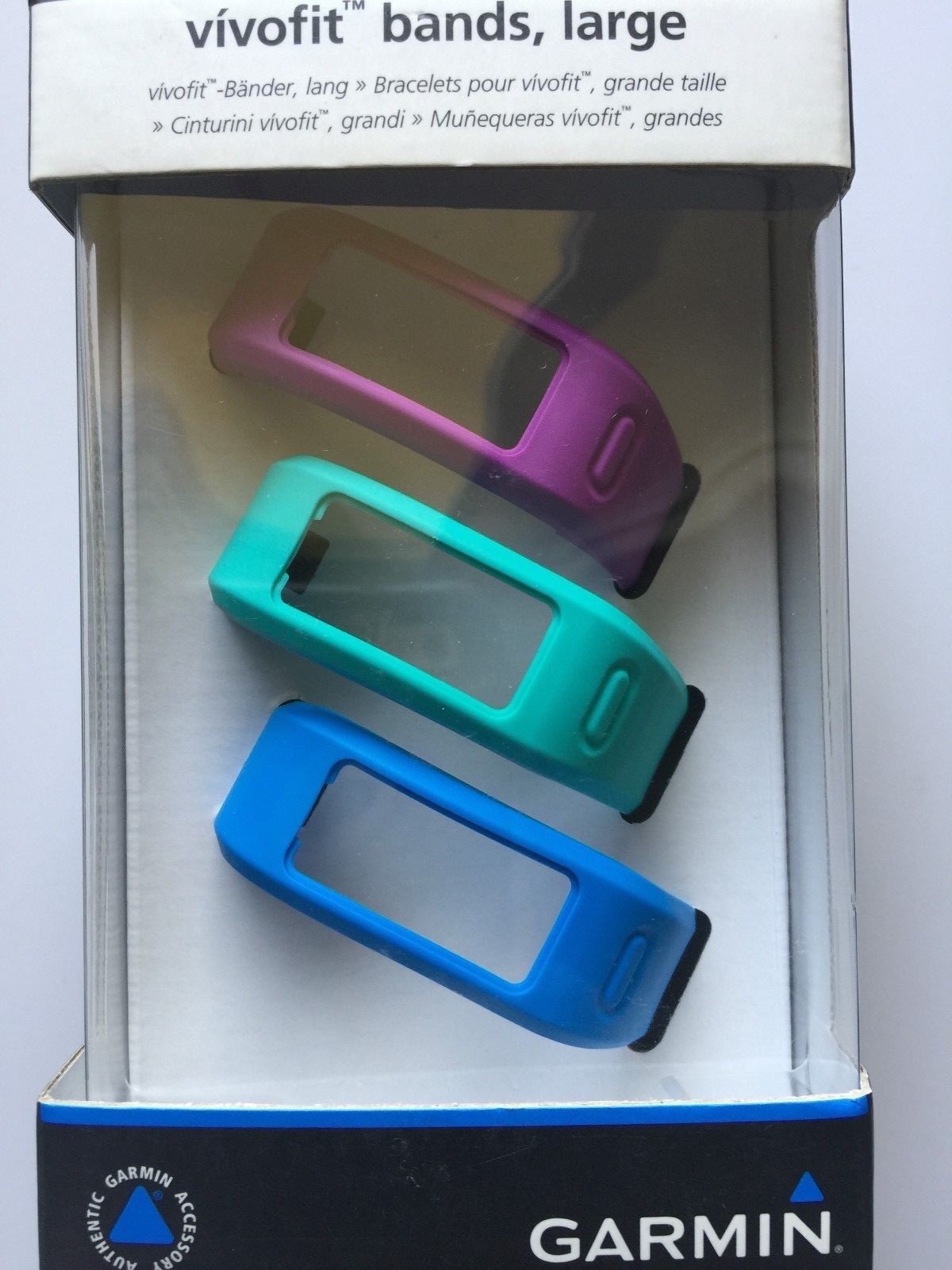 GARMIN Vivofit Replacement bands - 3 Pack (Purple, Teal, Blue) - Large NEW