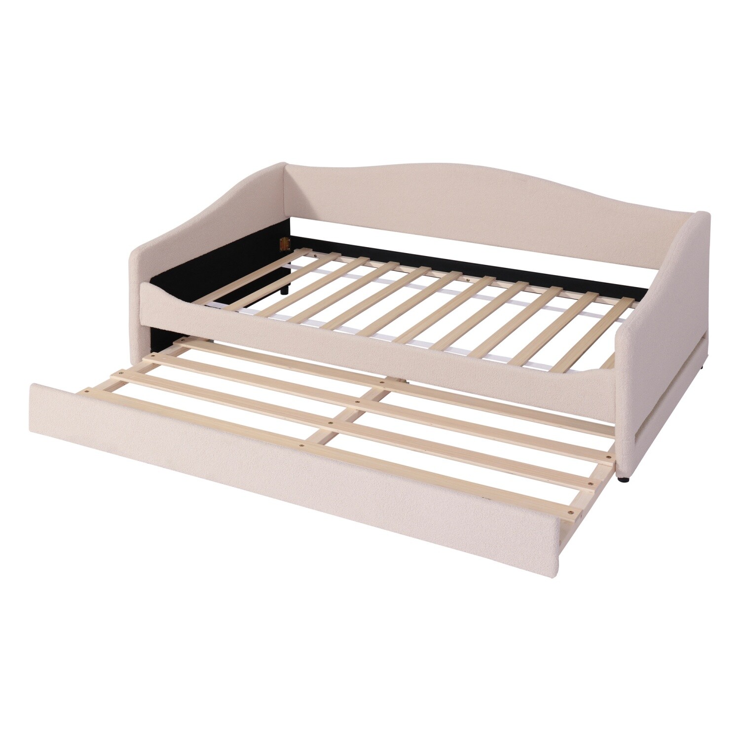 Twin Size Daybed Upholstered Bed Frame Sofa Bed w/ Trundle Bed & LED Lights