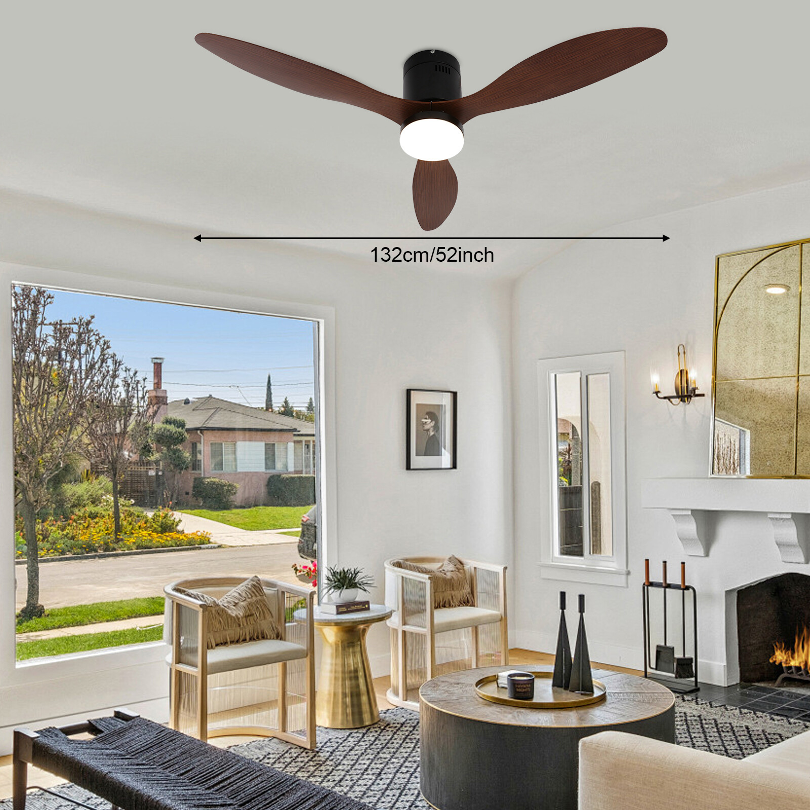 Wood Ceiling Fan with Light & Remote Quiet Reversible Flush Mount LED Fan Light