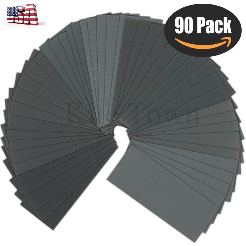 Sandpaper 90 Pcs 400 To 3000 Grit Wet Dry Assortment 9x3.6Inch Automotive Sand