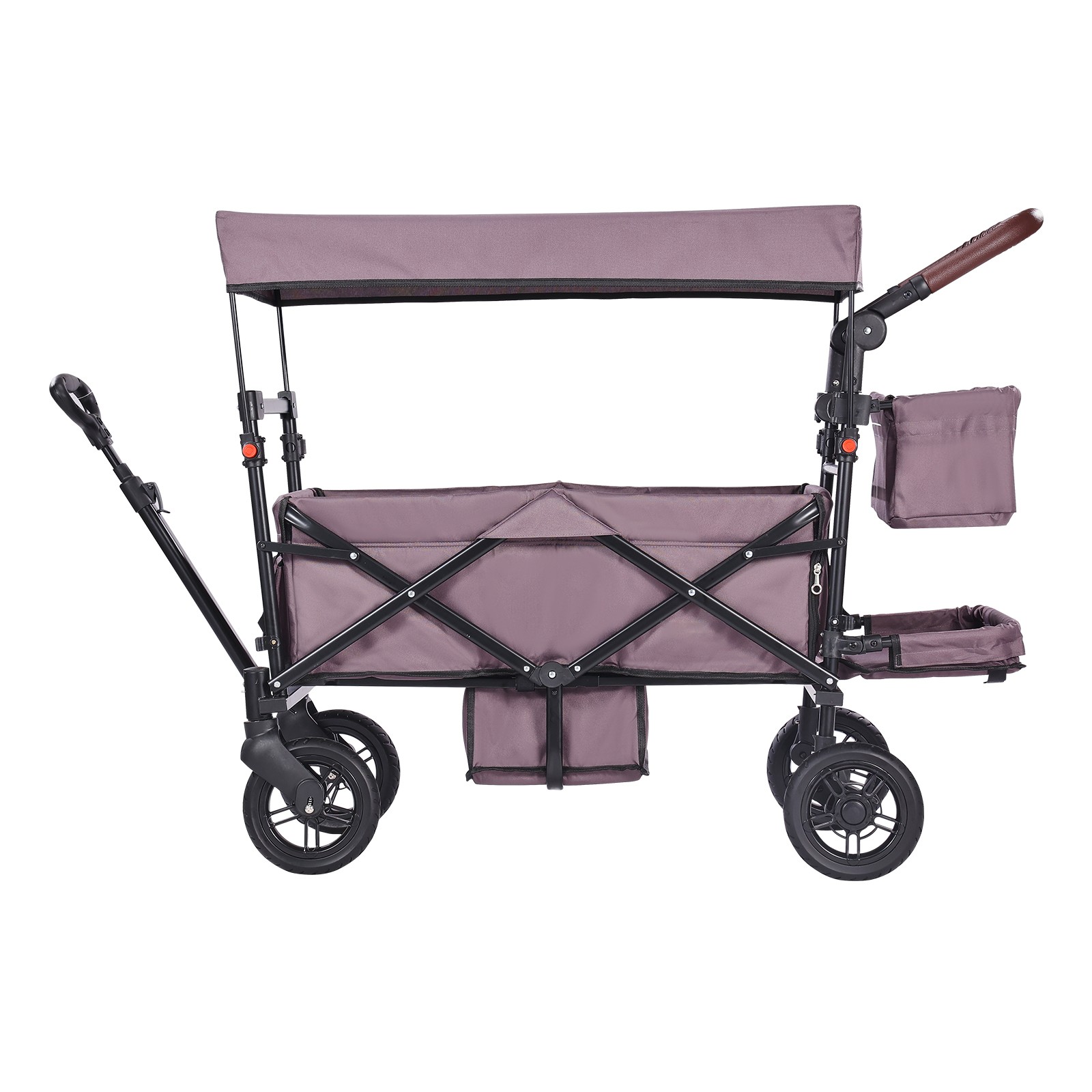 Uimoso Collapsible Wagon Stroller for Two Kids with Canopy, Dark Purple