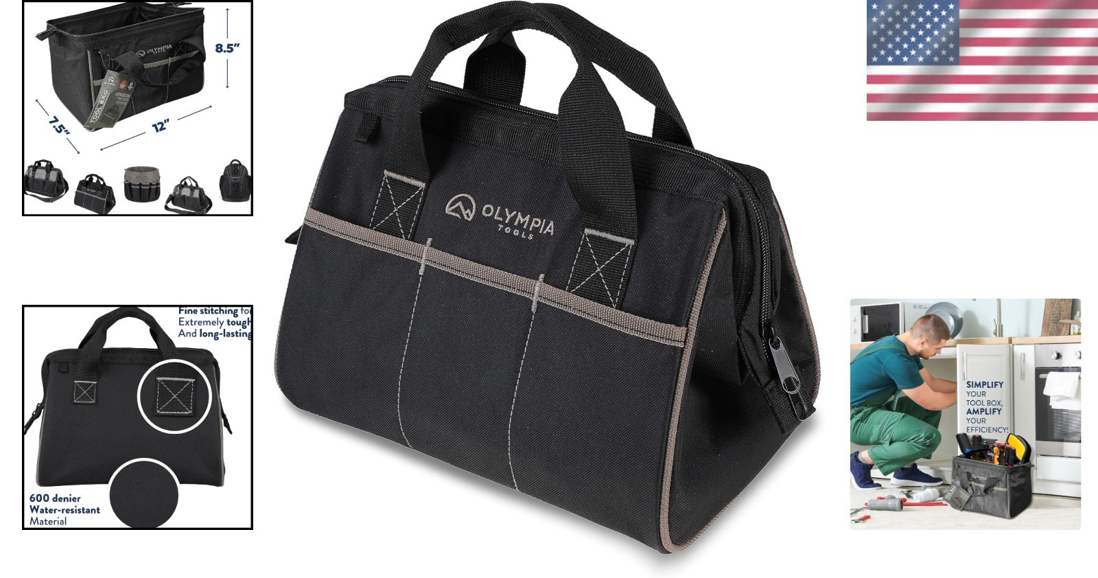 Compact Tool Bag with 3 Pockets and Adjustable Straps - Perfect for Craftsmen