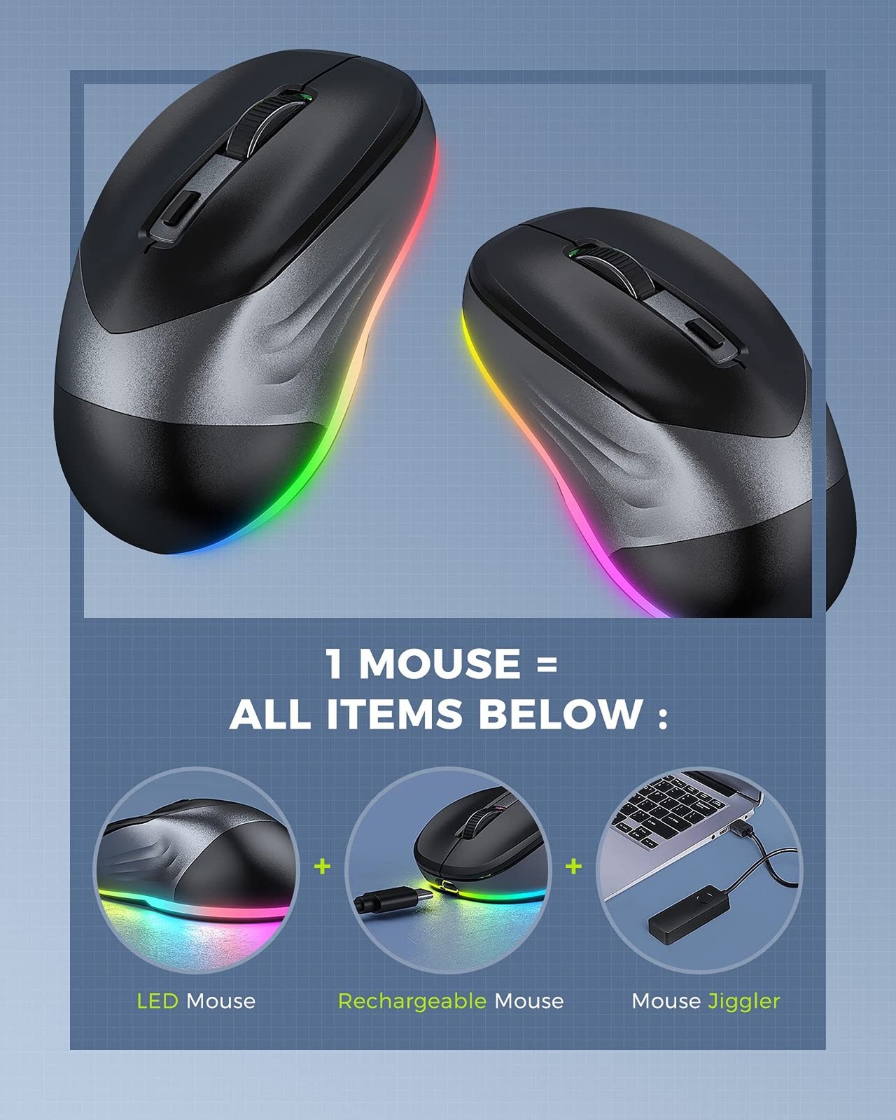 PEIOUS Wireless Mouse, Jiggler Mouse for Laptop - LED Mouse Rechargeable Comp...