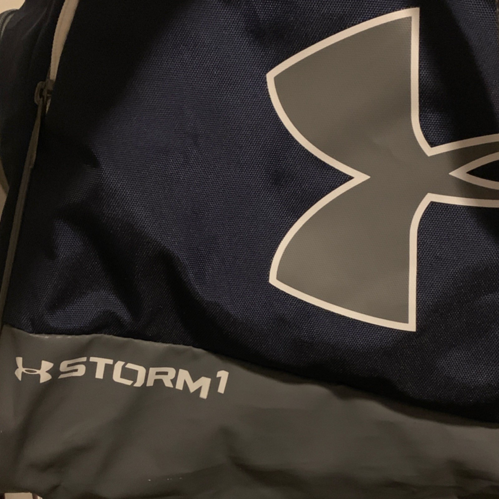 Under Armour Storm1 Duffel Gym Bag Navy Gray Polyester Inner Outer Pockets Zip