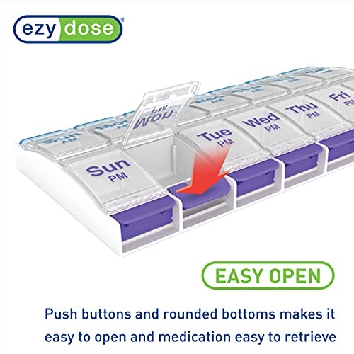 Ezy Dose Push Button (7-Day) Pill Case, Medicine Planner, Vitamin Orga