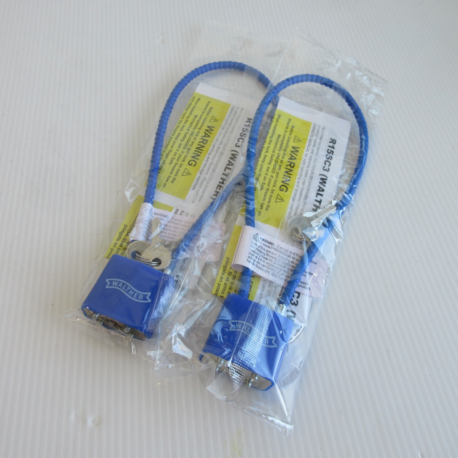 2 NEW Walther Regal Firearm Gun Safety Cable Lock New R15SC3 15" 2 Keys ea BLUE