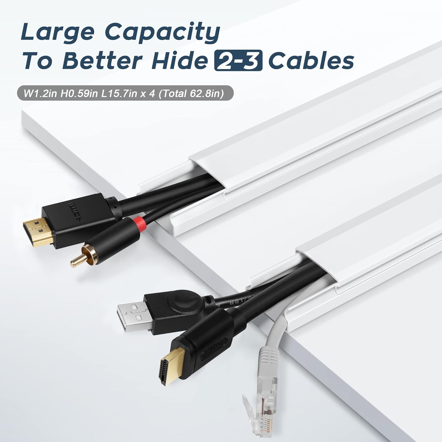 62.8in Cable Cover Wall, White Wire for Paintable Medium,