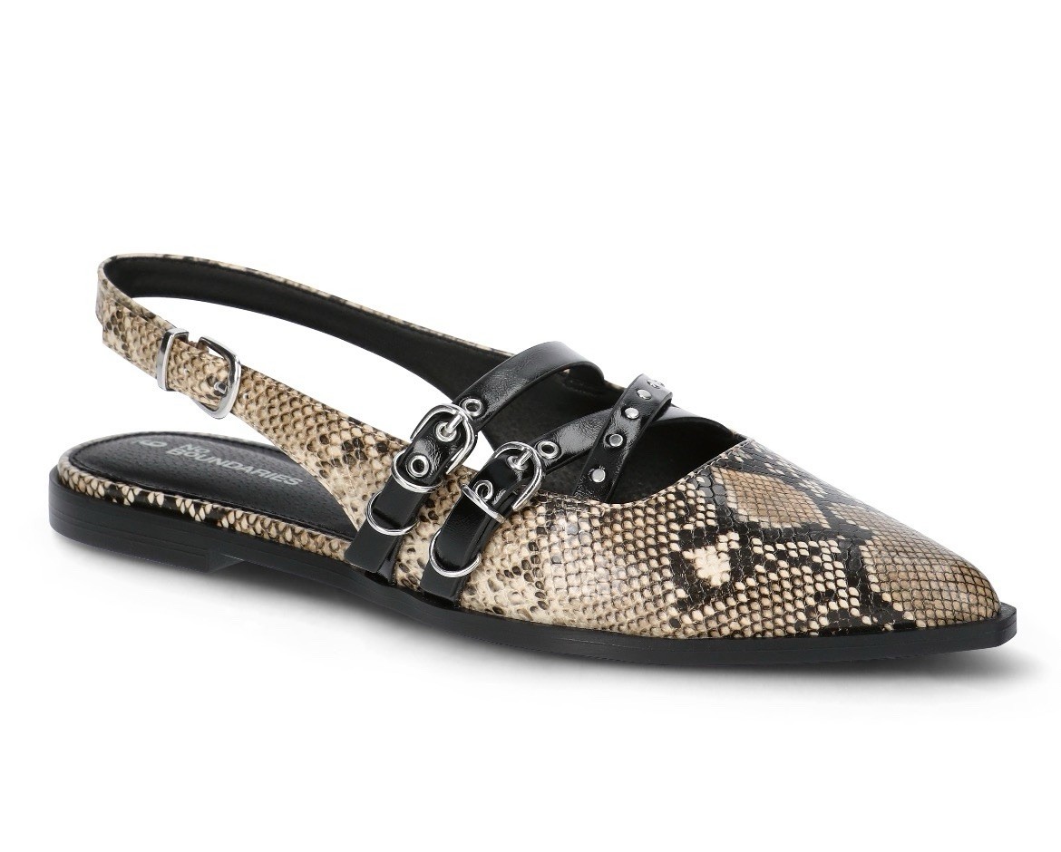 No Boundaries Women's Faux Leather Strappy Snakeskin Print Moto Flats NWT Sz 10