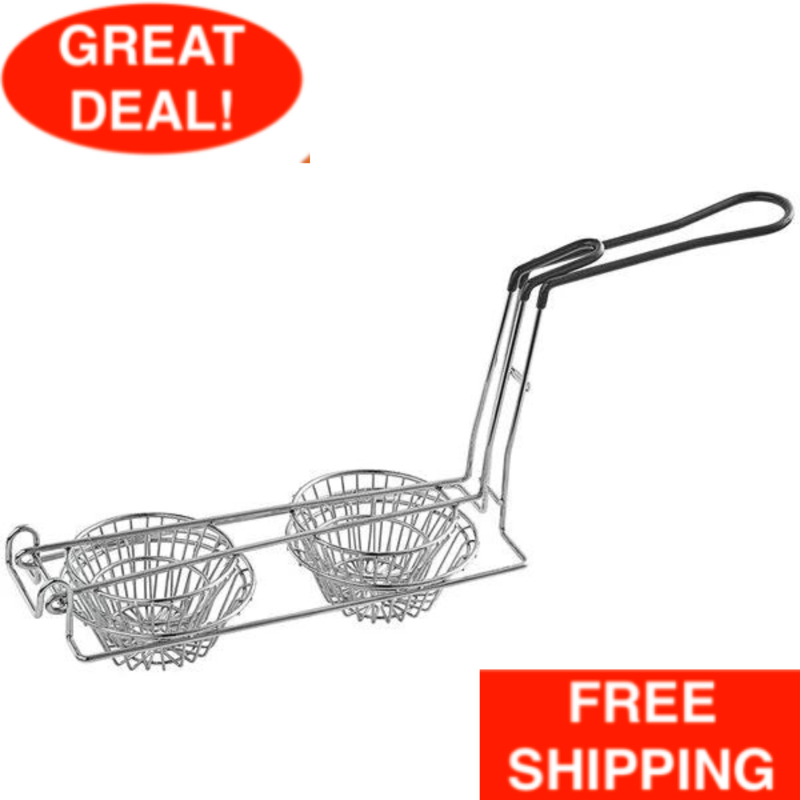 6" Nickel-Plated Stainless Steel Tortilla Double Taco Cup Specialty Fryer Basket