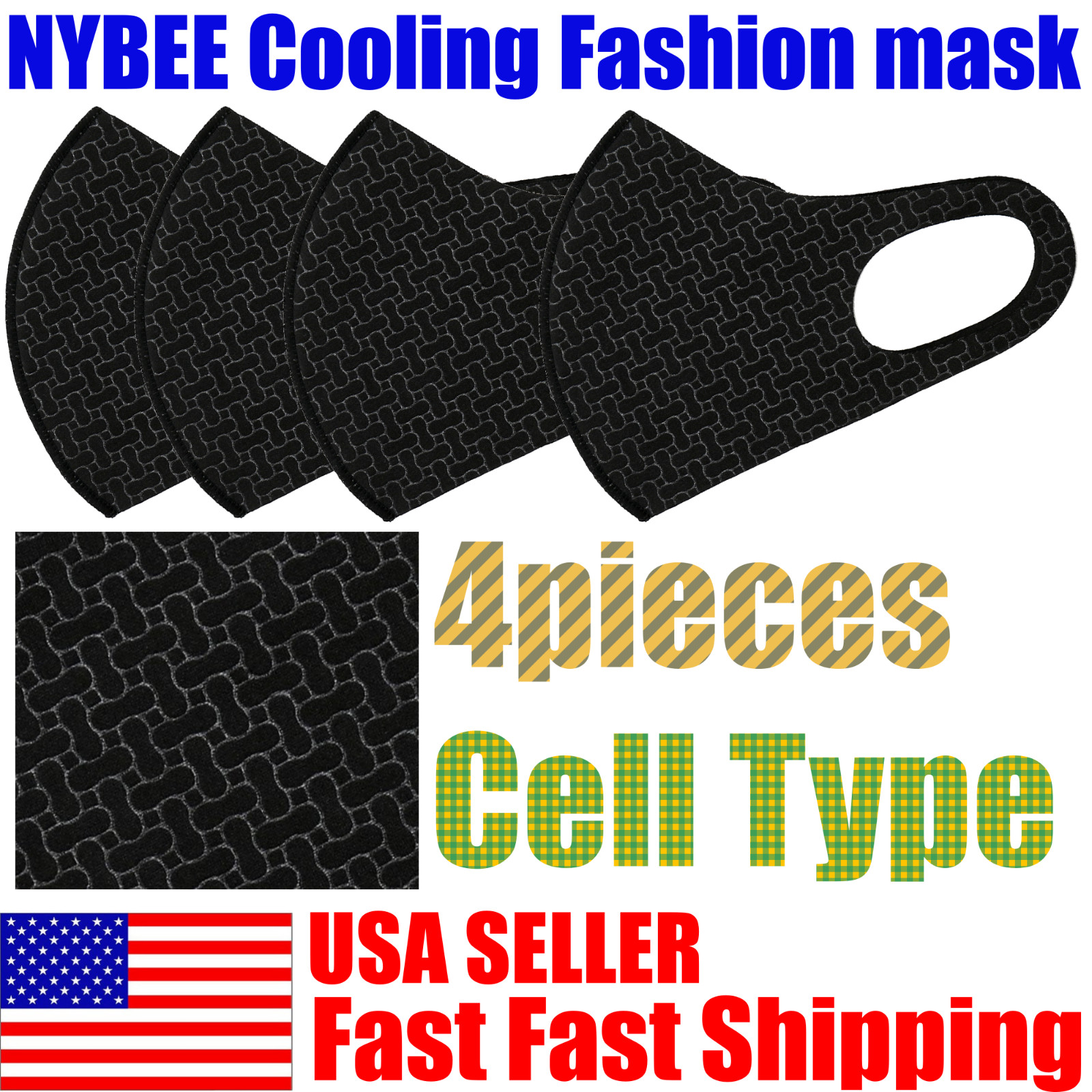 4pcs NYBEE SPORT (CELL) Black Face Fashion Mask Washable and Reusable