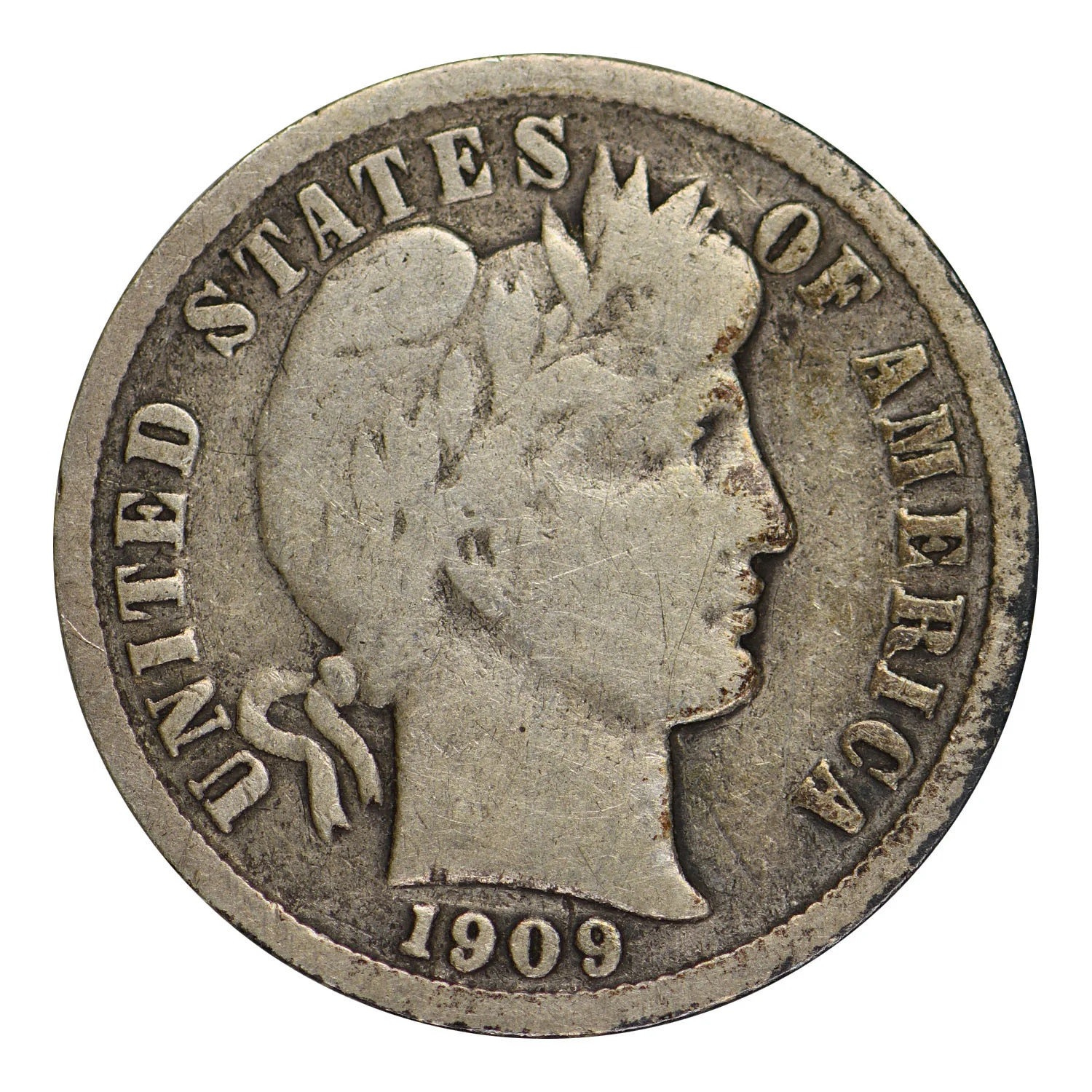 1909-D Barber Dime Very Good Condition