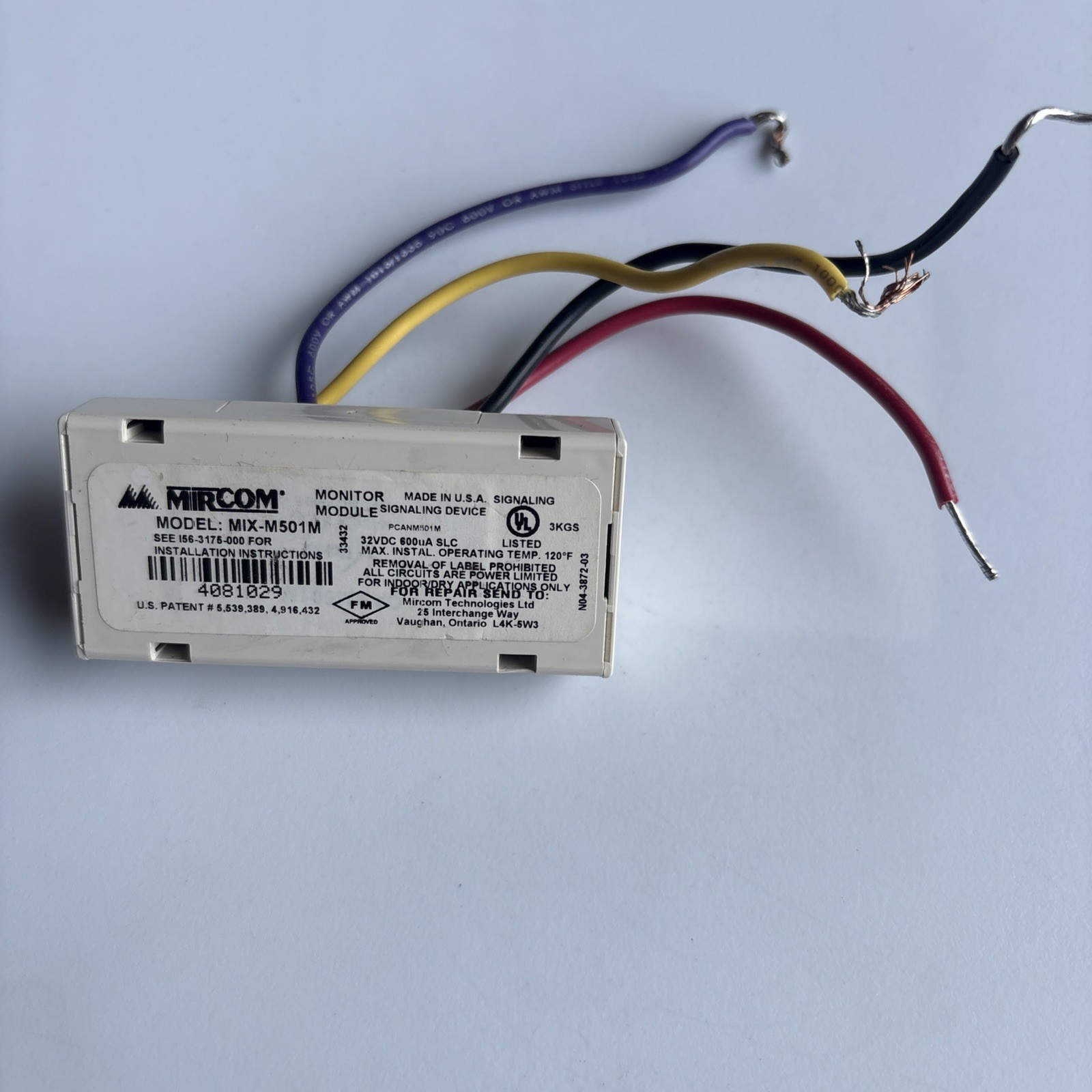 MIX-M501M Mircom Addressable Mini Monitor Module - Used, Tested - No Resistor