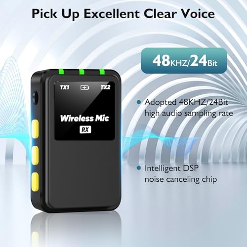 Wireless Lavalier Microphone (2 TX + 1RX + Charging Case) for DSLR Black-Camera