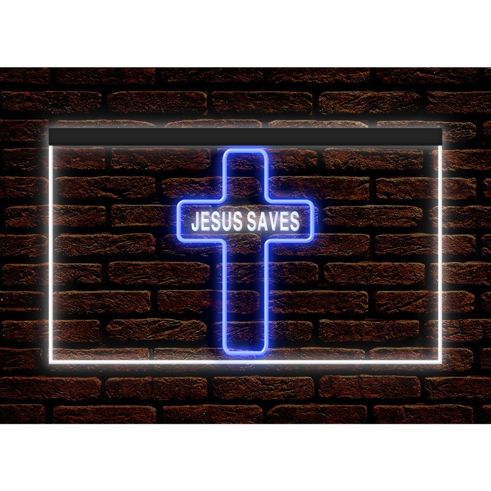 Dual Color Two Tone illuminated Neon Sign Jesus Saves Crosses Home Decor