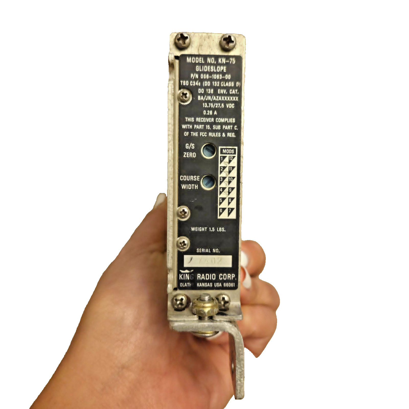 King KN-75 Glideslope Receiver 066-1063-00 w/ Mounting Tray Avionics