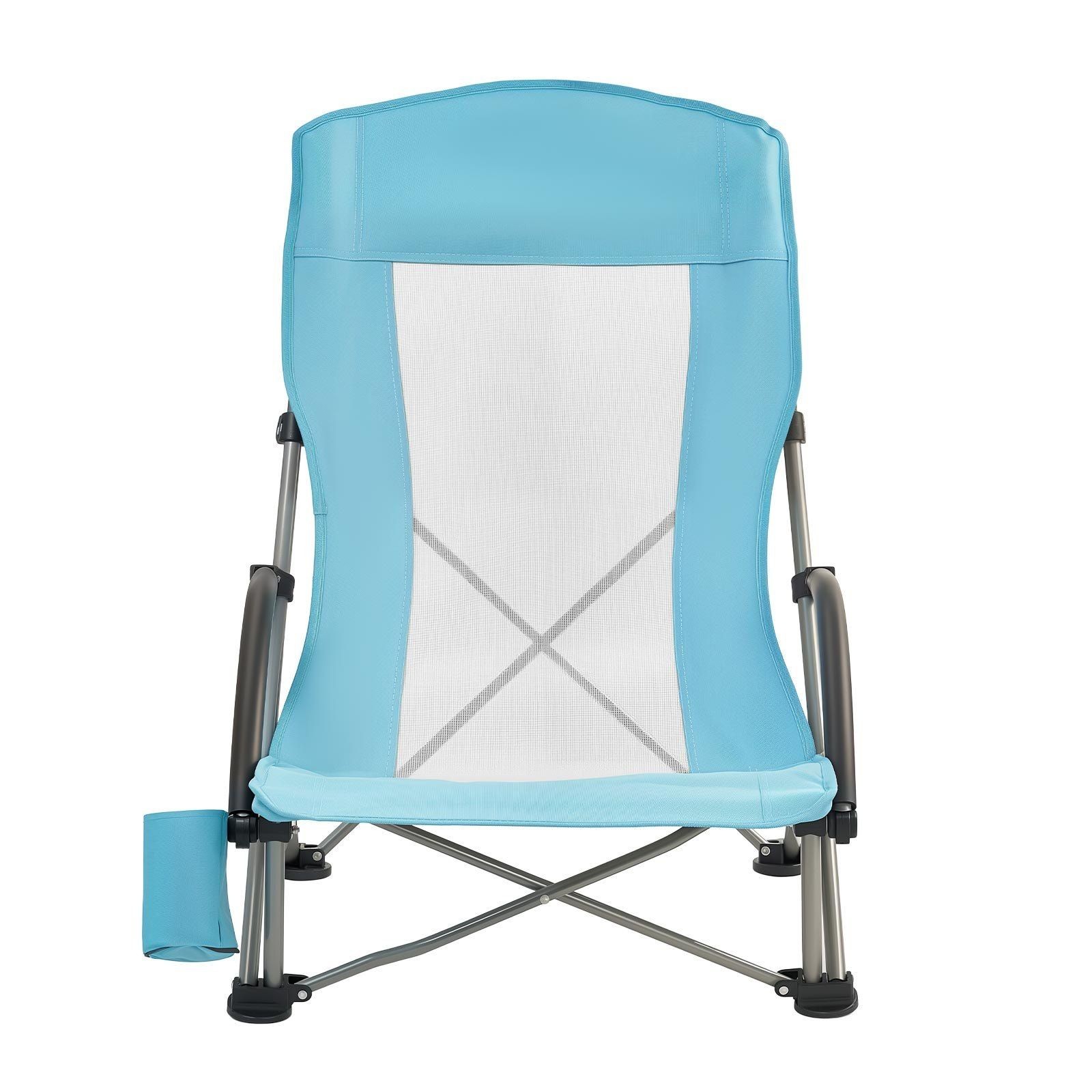 Folding Beach Chair w/ High Back (25.6"), Teslin Mesh, 330lb Capacity, Carry Bag