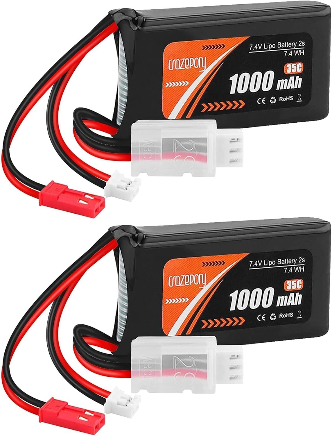 AXIAL SCX24 UPGRADED BATTERY & ESC ADAPTER 1000mAh 2S 7.4V 35C-70C LIPO 1/24 x2