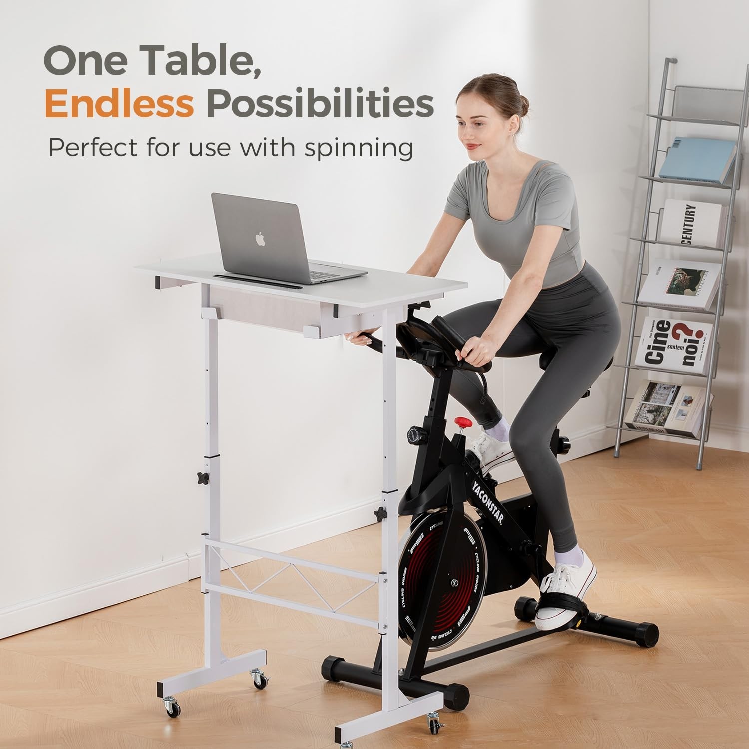 Adjustable Height Portable Standing Desk 30.7"-46.4", Mobile Rolling Computer De