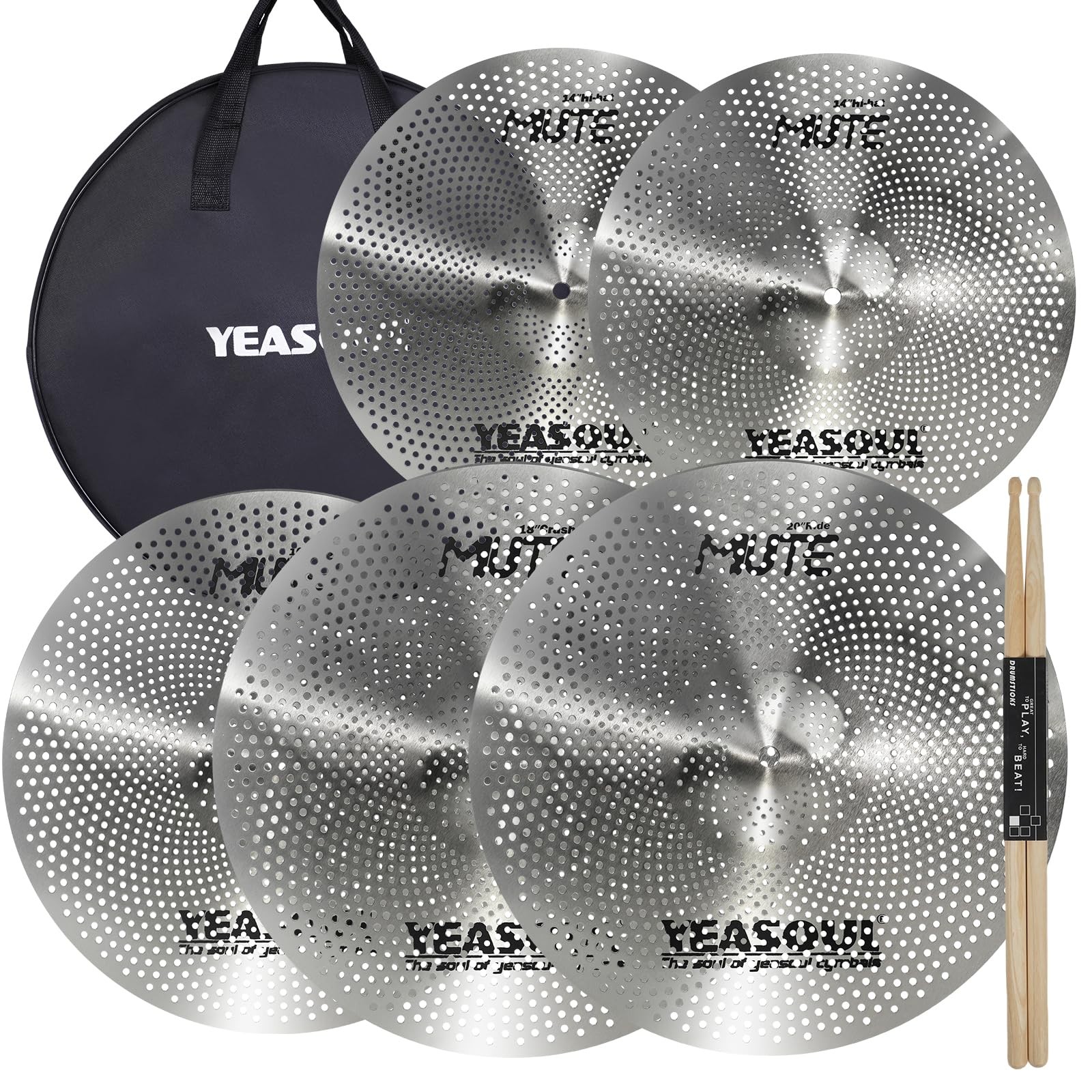 Cymbal Pack,Drum Cymbals Set 5 pcs Silver-Low Volume Pack with Bag