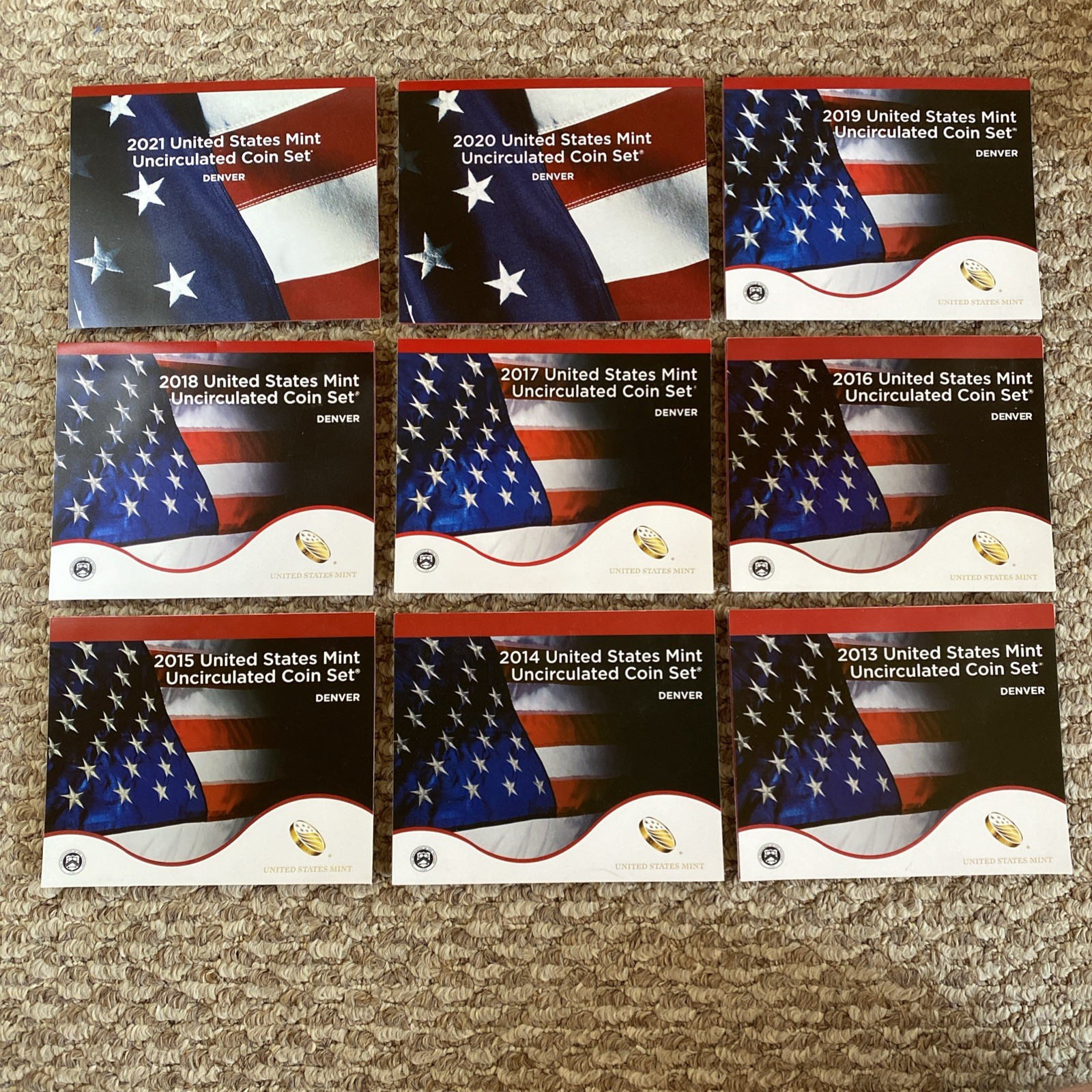 2013-2021 United States Mint Uncirculated Coin Set D Denver Set Lot Of 9