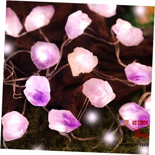 Genuine Amethyst Crystal Fairy Lights, Natural Healing 20 Raw USB Powered