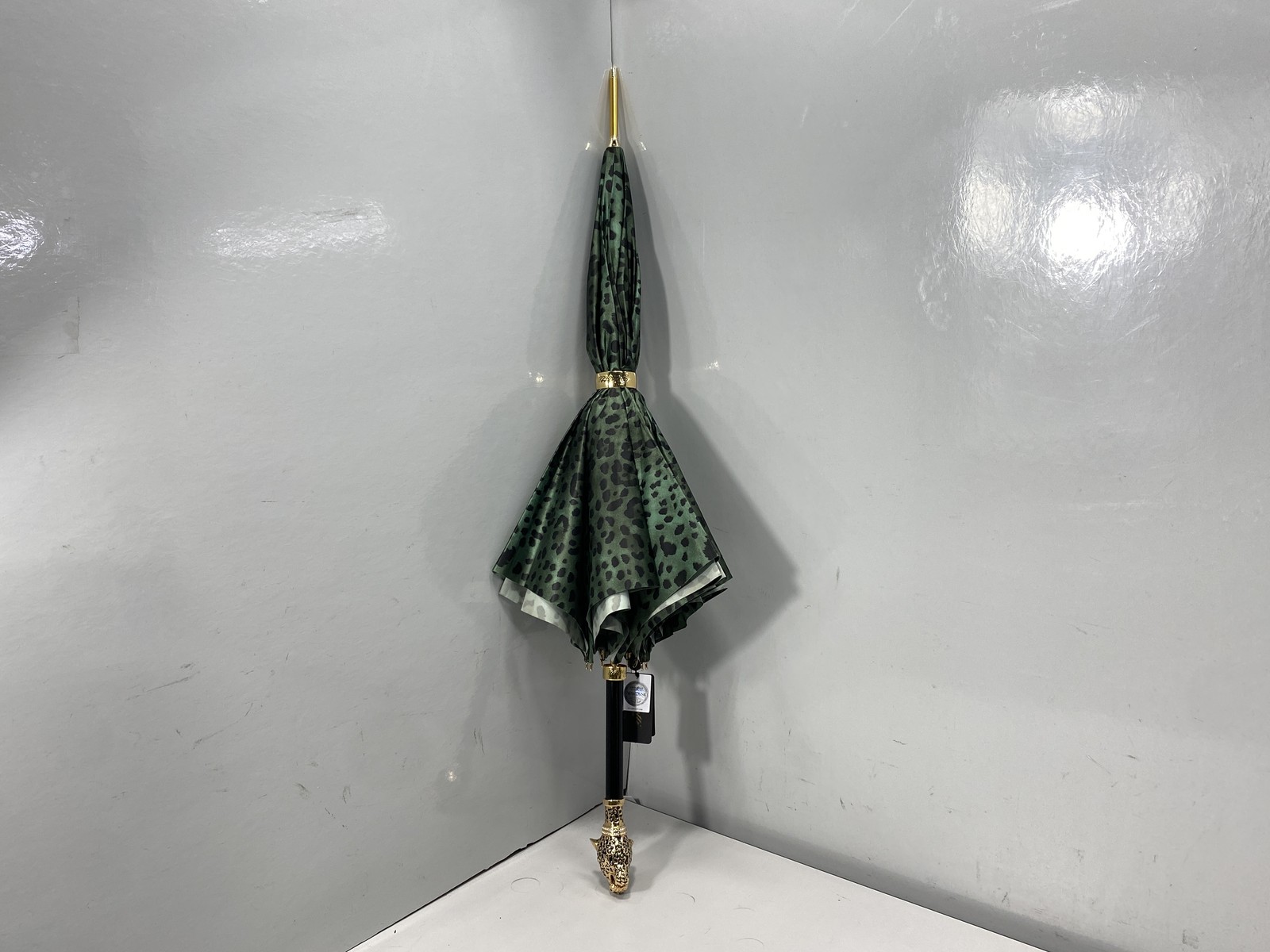 Pasotti Green Leopardized Panther Women's Luxury Umbrella Handmade Brass Handle