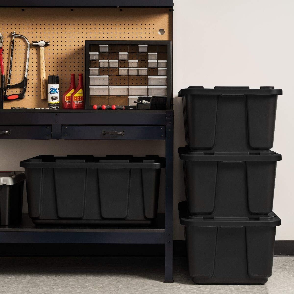 4 Pack Large All-Weather Heavy-Duty Stackable Storage Plastic Bin Tote Container