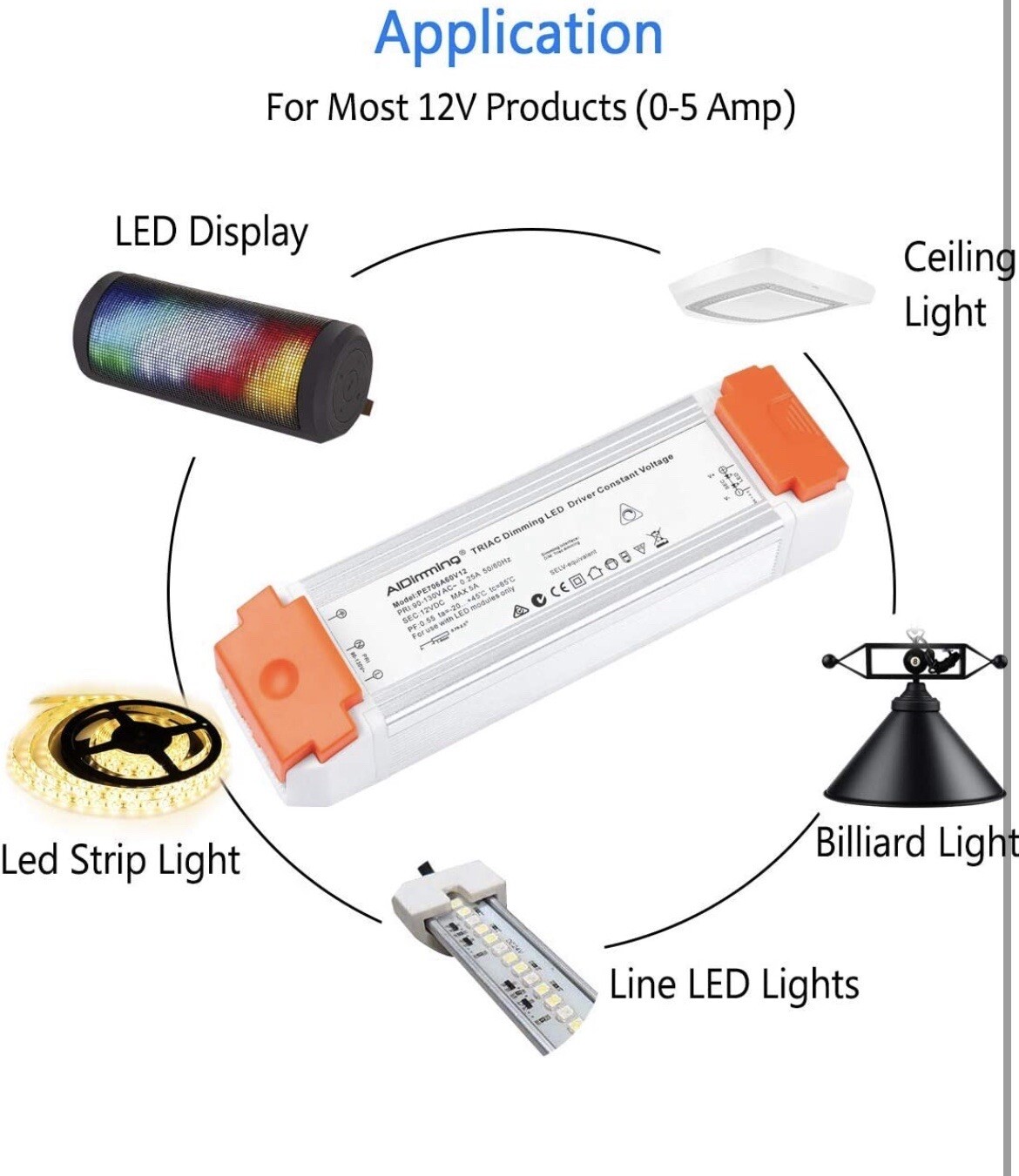 triac Led Driver 12v DC 60w quiet universal regulated Transformer Dimmable