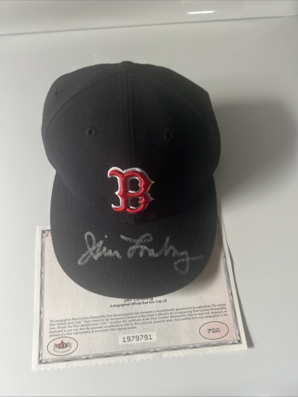 2001 Boston Red Sox Autographed Hat Fleer Jim Lonborg