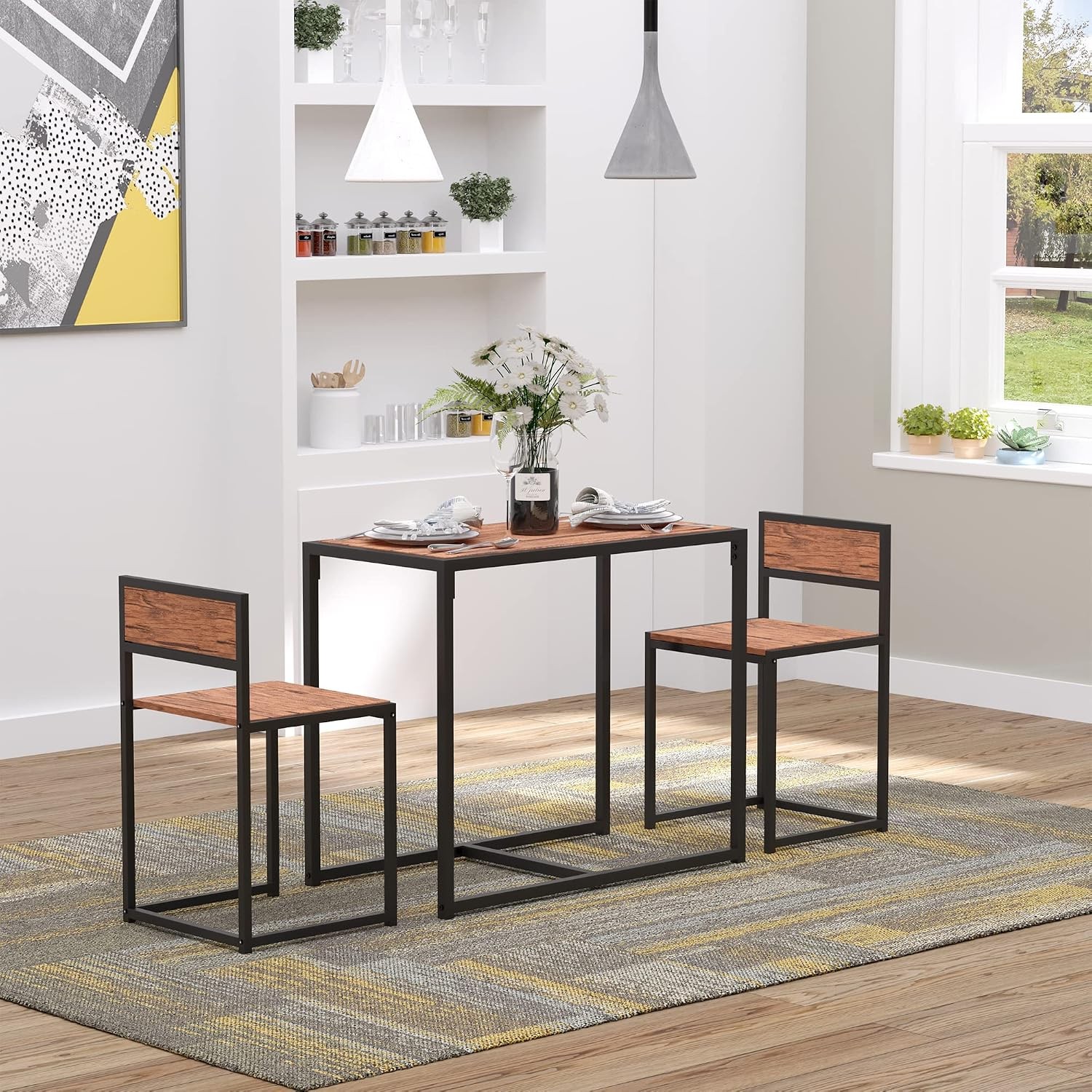 Small Dining Table Set for 2, Kitchen Table and Chairs Set, Compact Dining Sets