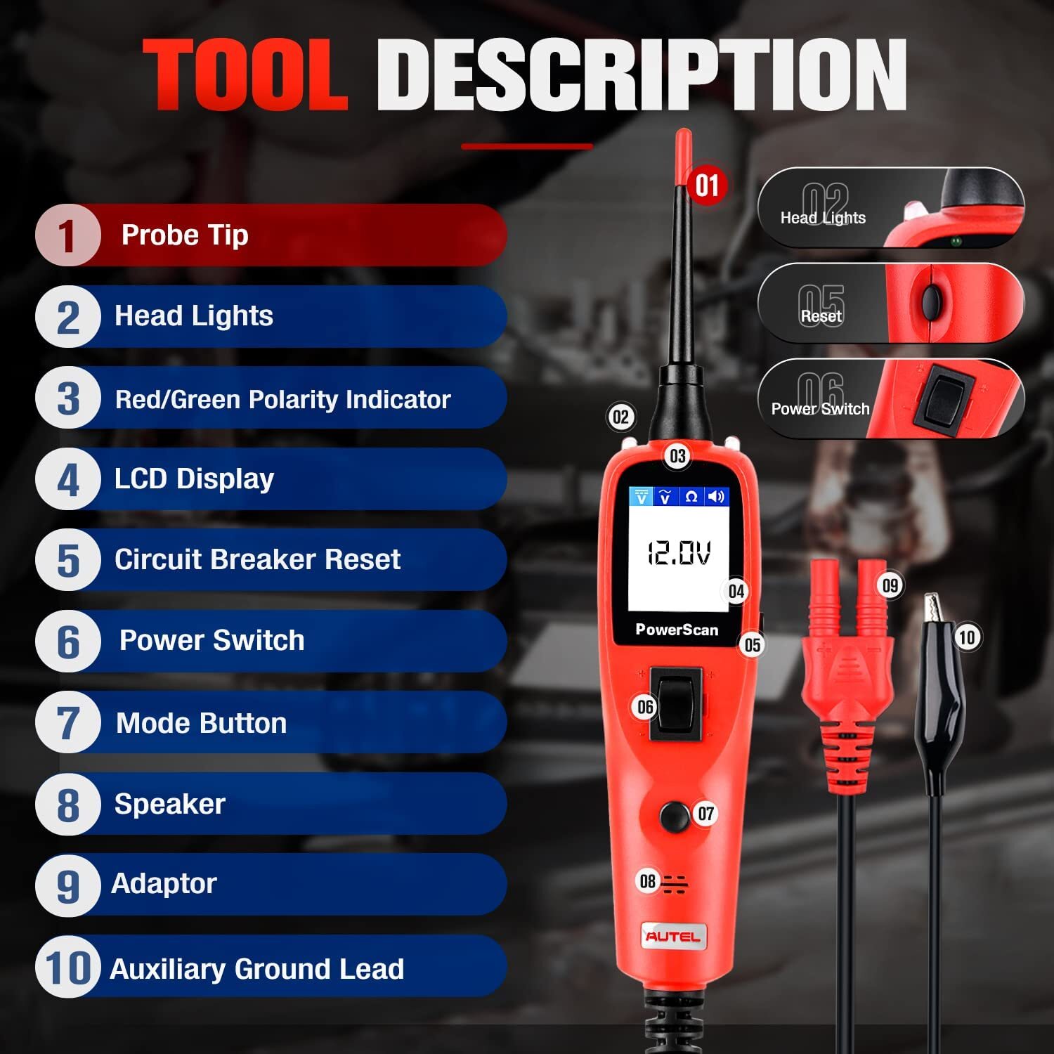 Autel PowerScan PS100 Circuit Tester Electrical Diagnostic Power Probe 12V / 24V