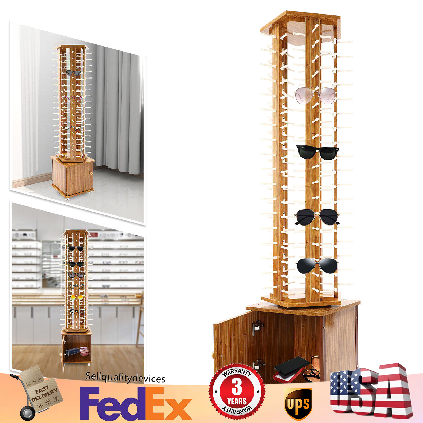 90 Pair Sunglasses Rack Display Stand Case Floor Sunglasses Display Rack 5-Sided