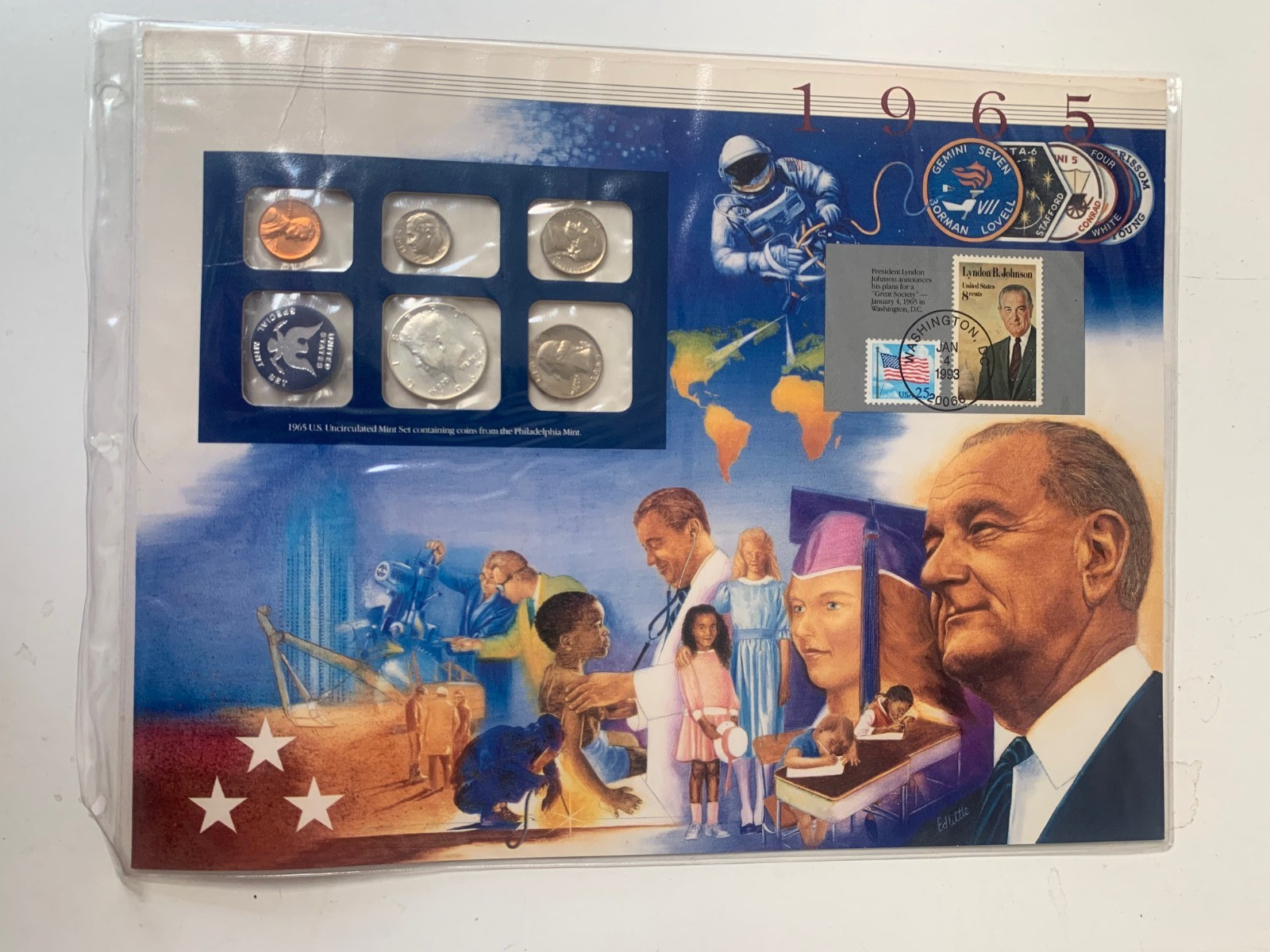 1965 US Uncirculated Coin Set From Denver, Phila & SF Mints + Post Dated Stamps