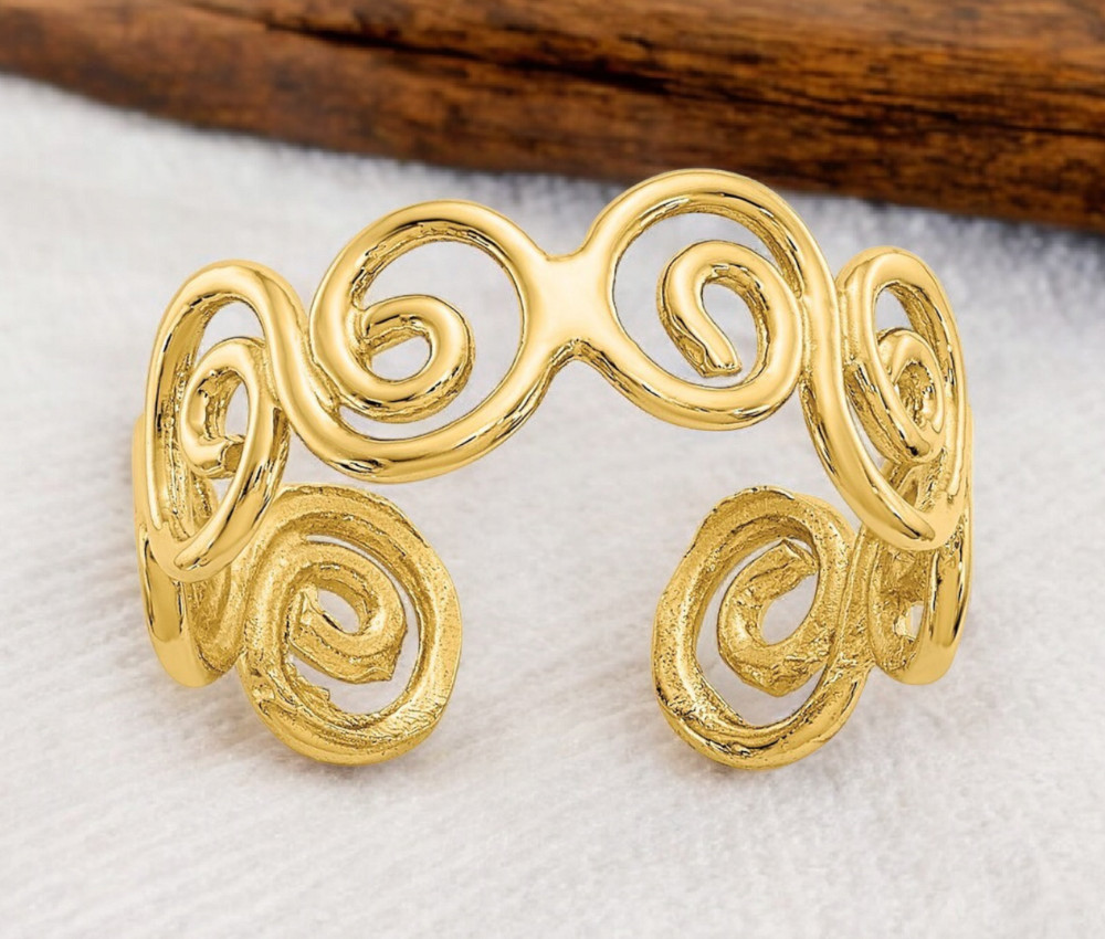 Solid 14k Yellow Gold Polished Scroll Toe Ring - 5mm wide - Toe Ring for Woman