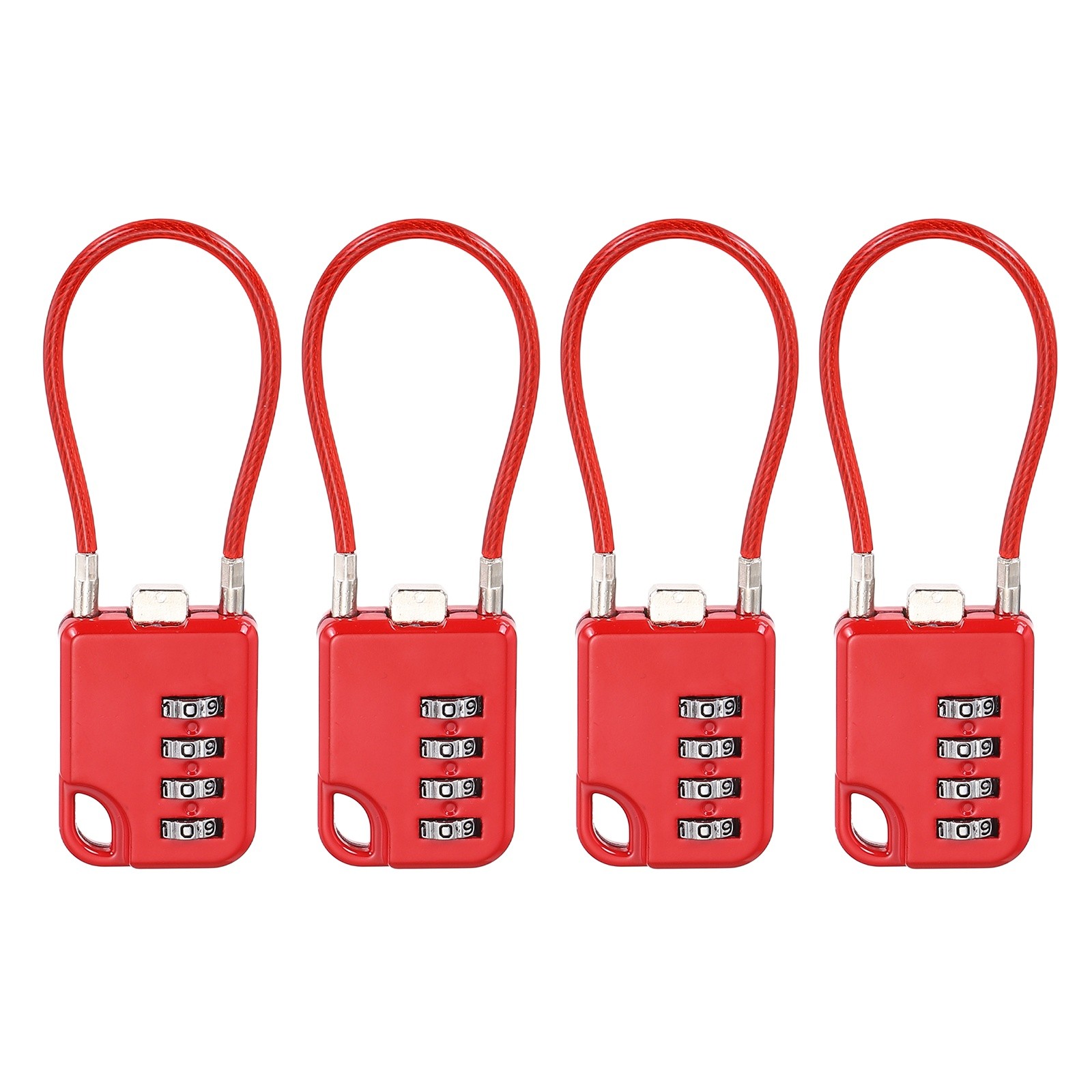 4Pcs Combination Cable Padlock with 5.3" (13.5cm) Flexible Cable, Red