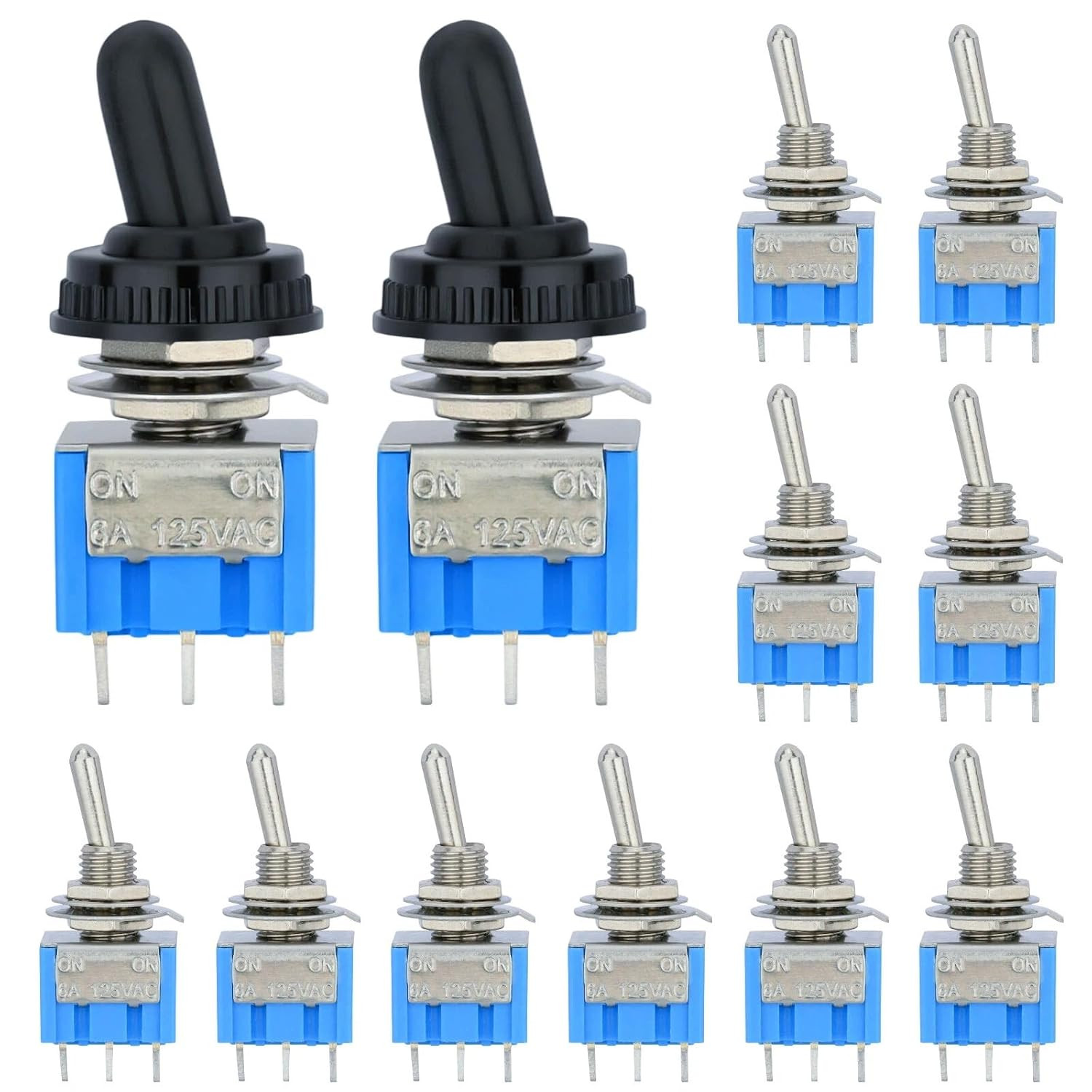 12 Pcs Mini Toggle Switch DPDT with 2 Pcs Waterproof Caps MTS-202 ON/ON 6 Pin 2
