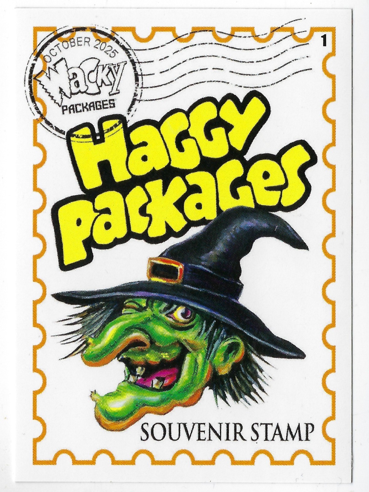 2025 Wacky Packages All New Halloween Series Souvenir Stamp #1 HAGGY PACKAGES