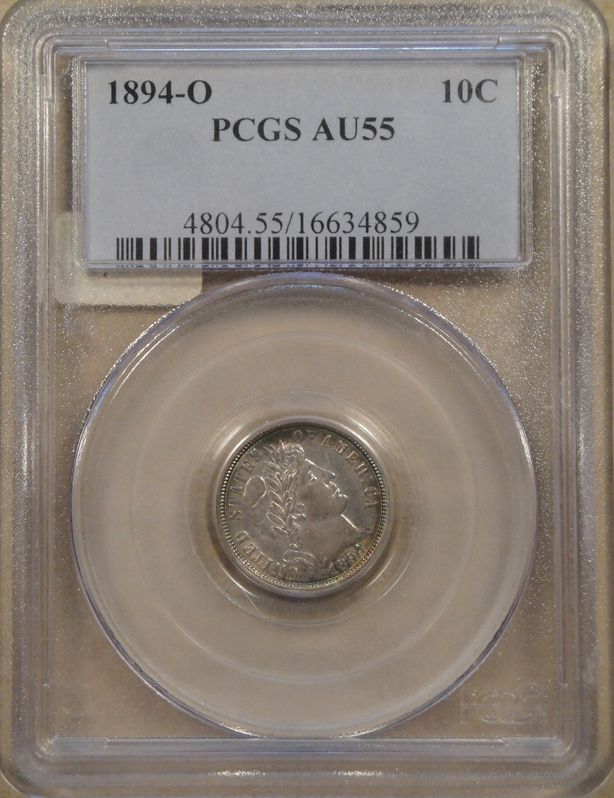 1894-O Barber Dime 10c PCGS Certified AU55