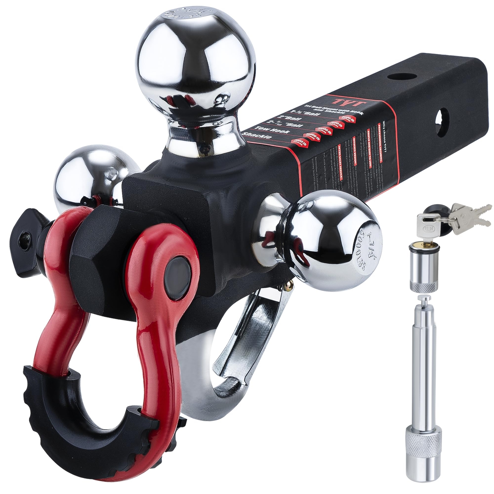 Trailer Hitch Tri Ball Mount and 360 Swivel Tow shackle, fits For 2" Receiver