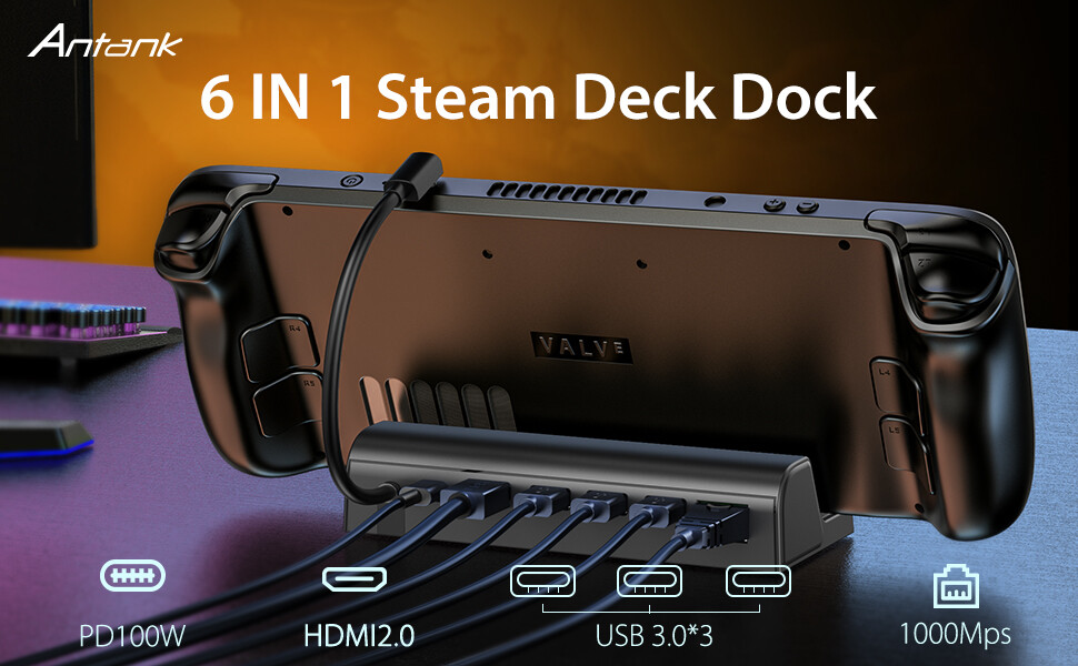 6-in-1 Steam Deck Docking Station For Valve Steam Deck Charging Game For HDMI TV