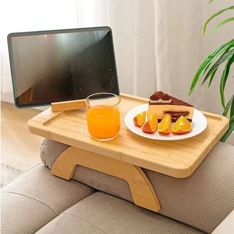 Bamboo Sofa Arm Tray Table Clip On Side Table Couch Armrest Phone Tablet Holder