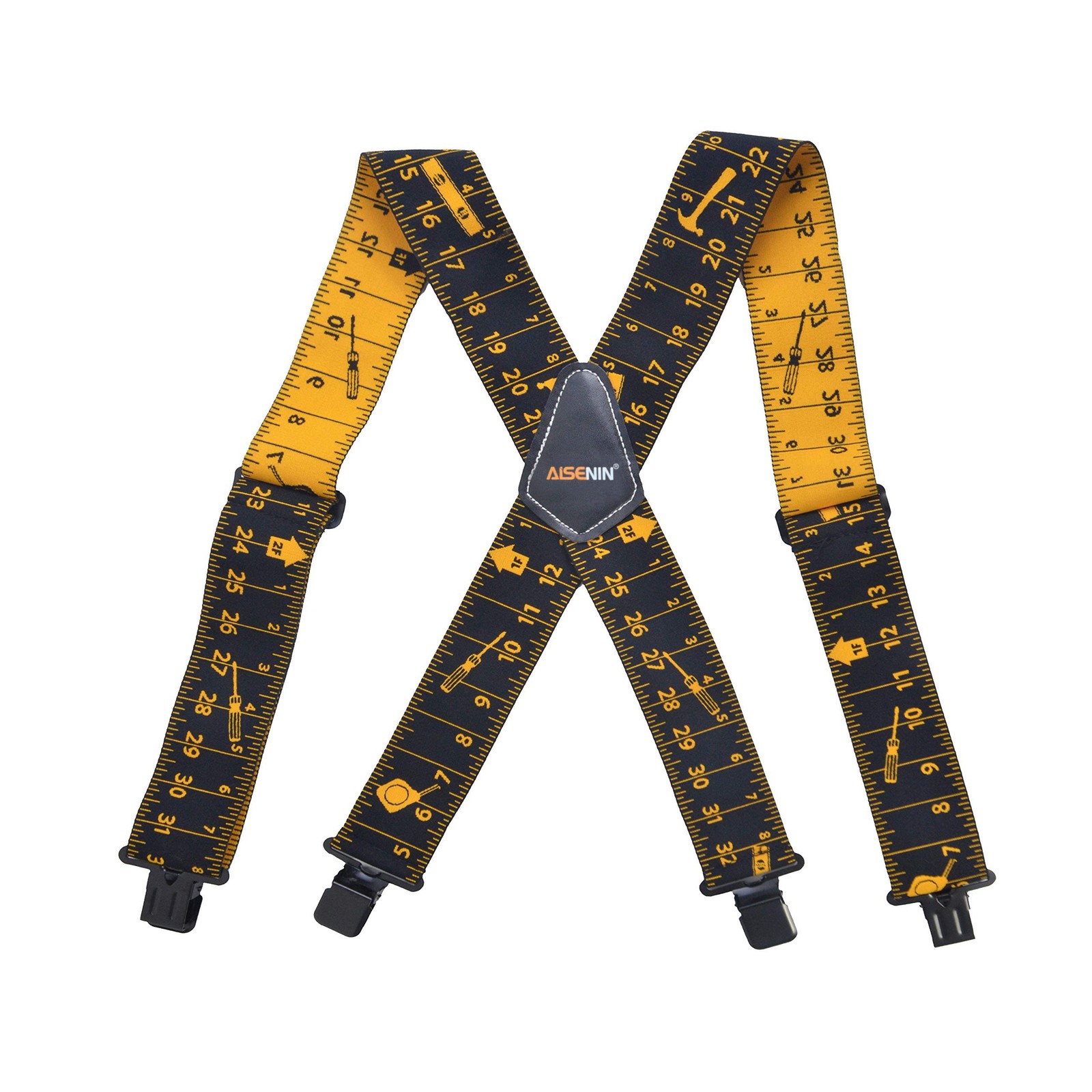 AISENIN Mens Tape Measure Suspenders, 2 Inch Wide 6.2*4.3*1.1 inch, Black