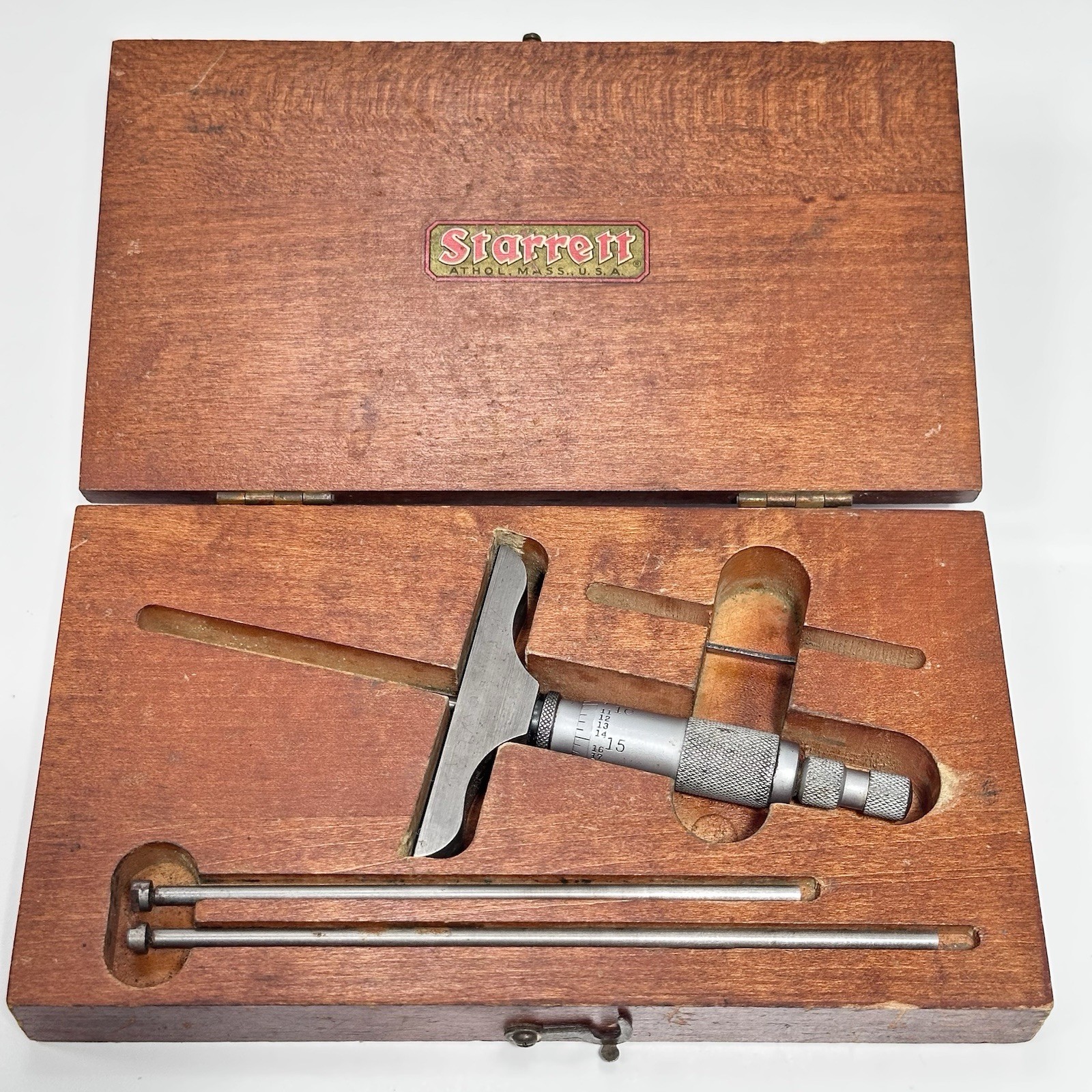 VINTAGE L.S. STARRETT No. 445  Depth Micrometer With 5” And 6” Rods