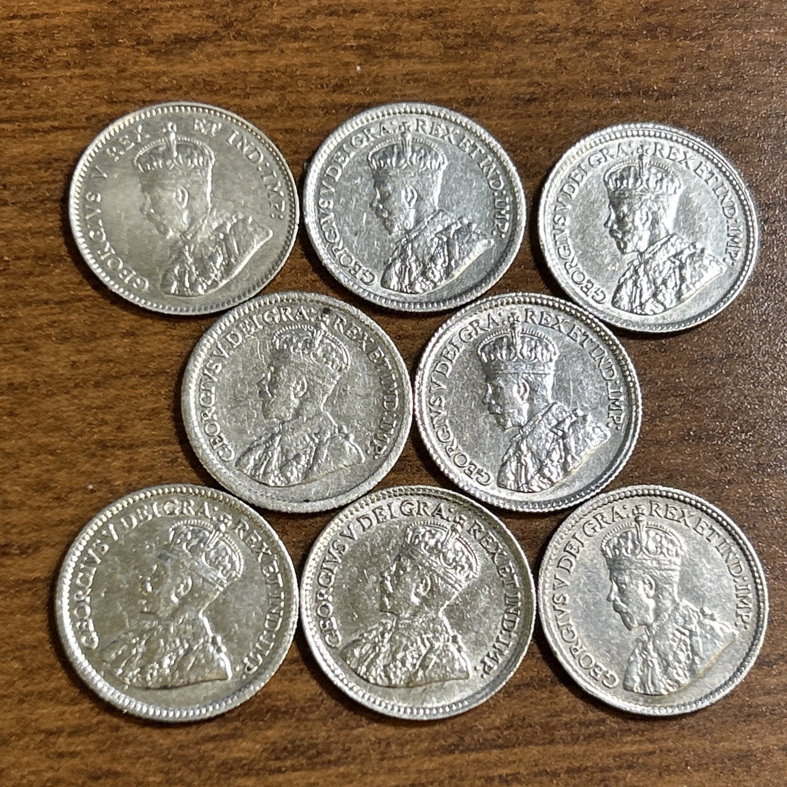 8 Canada Silver 5 Cents George V 1911 1913 1914 1915 1917 1918 1919 1920