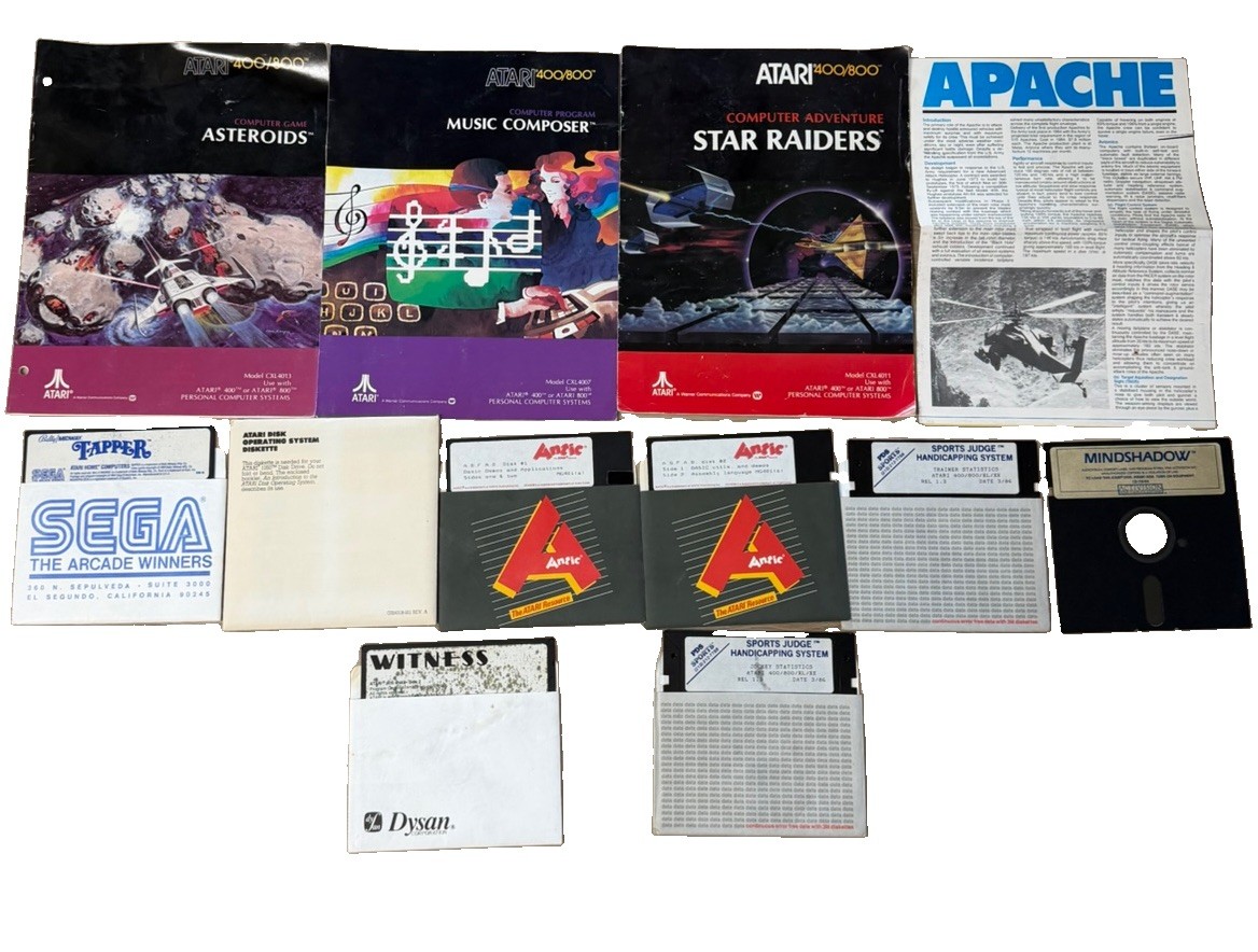 Vintage Atari 400 800 8-Bit Software Disk Manual Lot Mindshadow Witness Untested