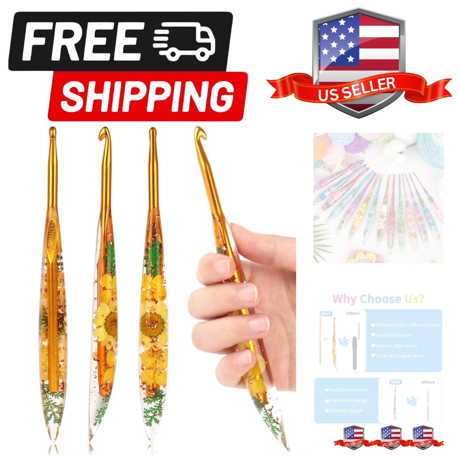 Crochet Hooks, 6mm Ergonomic Crochet Hook with Floral Plastic Grips, Stylish ...