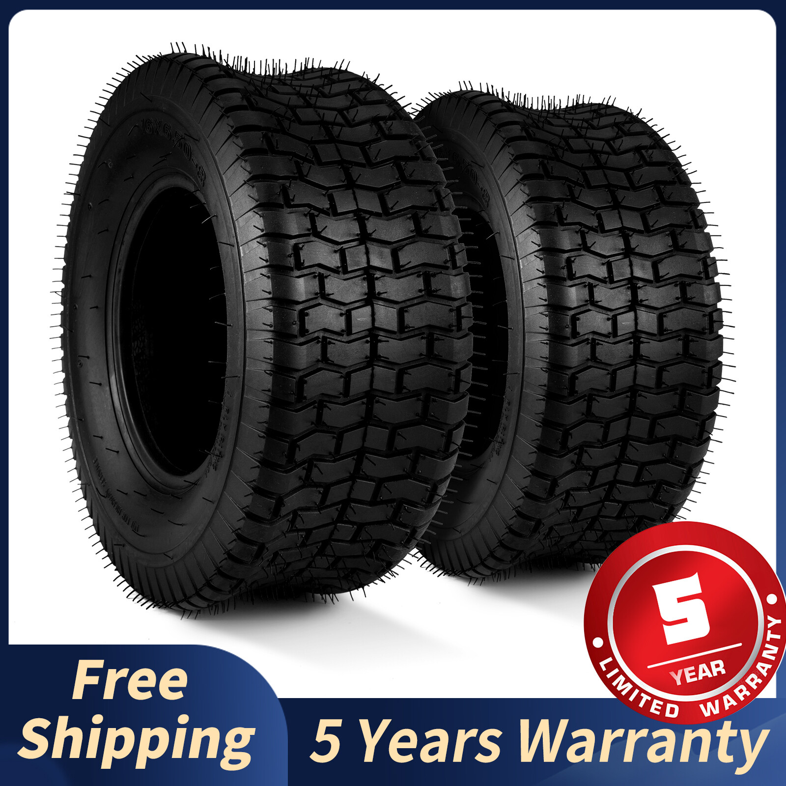 2pcs Lawn Mower Tires 4Ply 16x6.50-8 16x6.5x8 Tubeless Garden Turf Tires