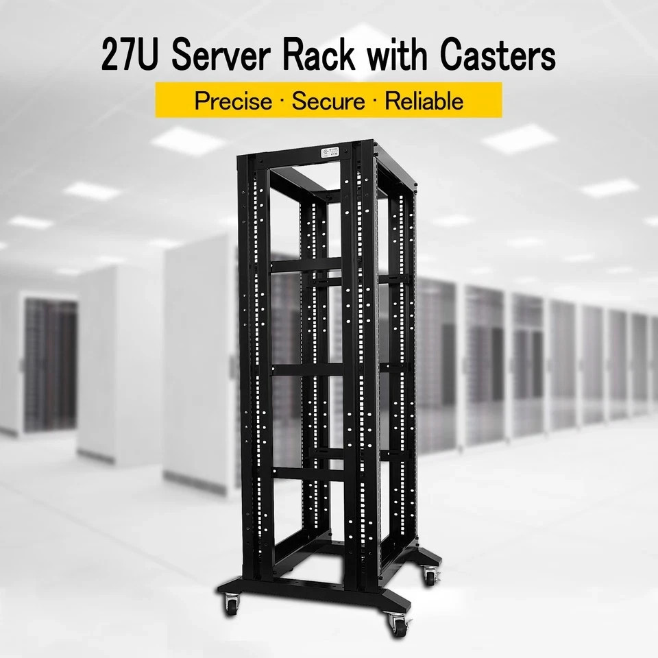 New 27U 4 Post Open Frame Network It Server Rack 17" Deep With L Rails FS USA