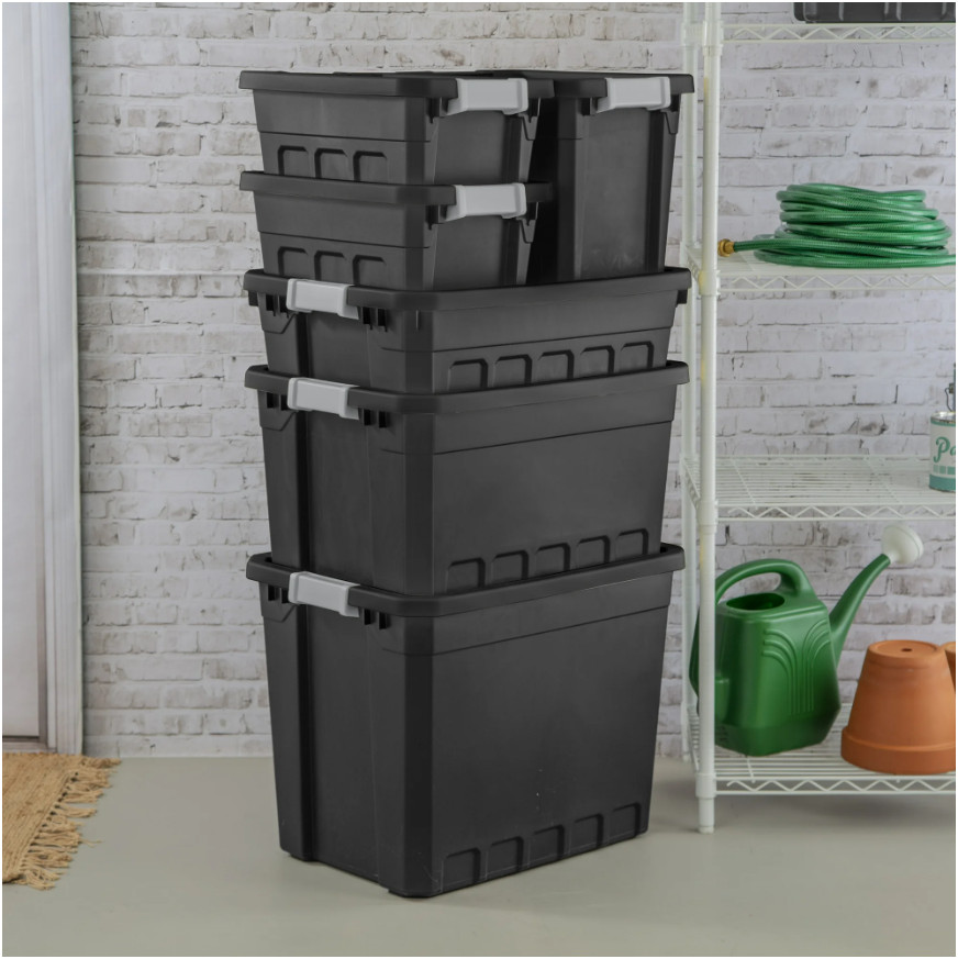 10 Gallon Stackable Storage Bins W/ Latch Lid Durable Plastic Tote 6 Count Box